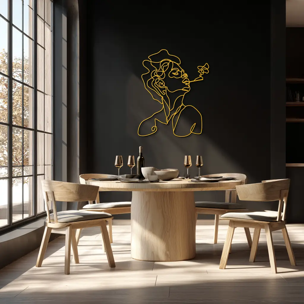 Abstract Female Line Art Metal Wall Decor – Modern Minimalist Face Sculpture - KAF071