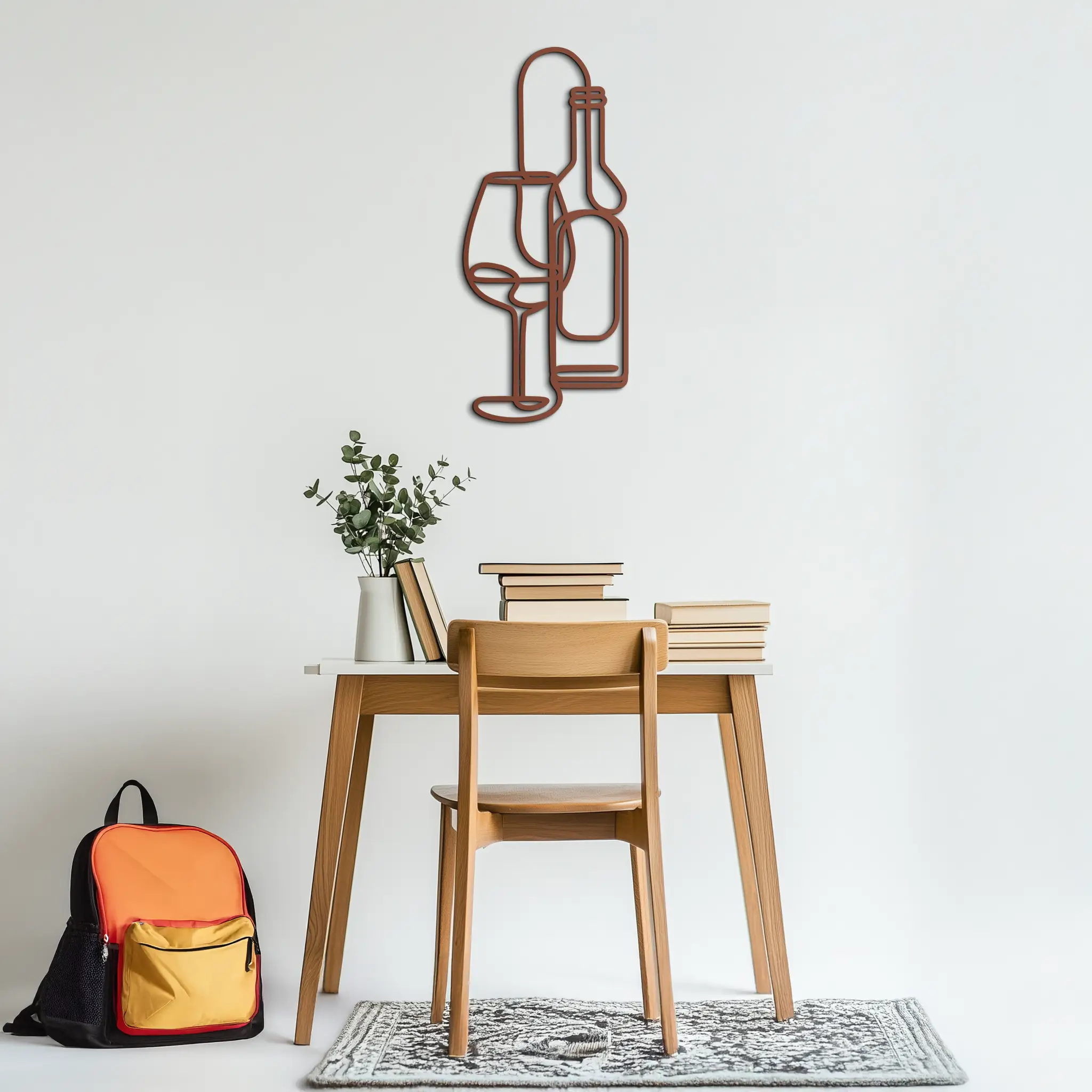 Wine Bottle & Glass Metal Wall Art - Modern Minimalist Bar Decor - KAF081