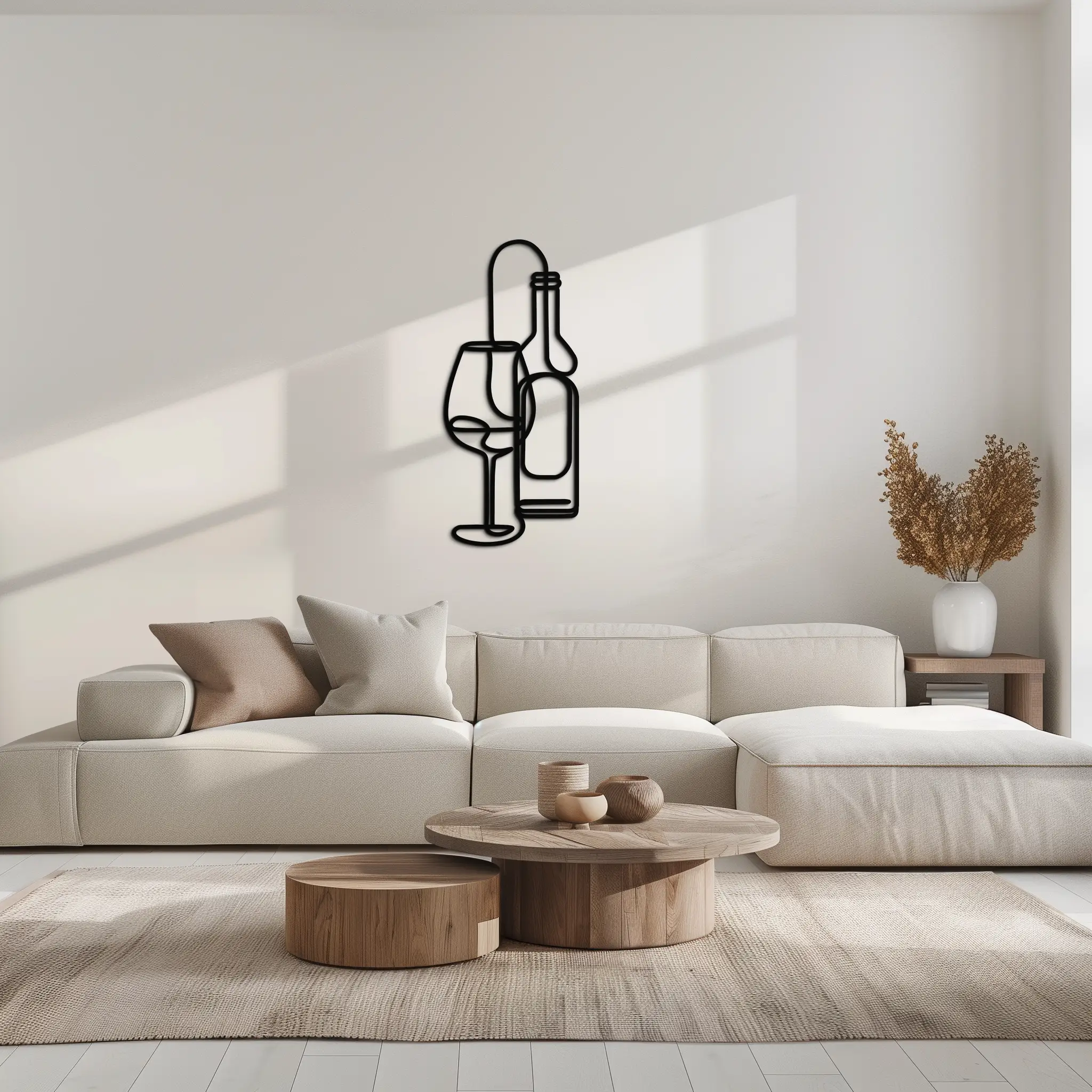 Wine Bottle & Glass Metal Wall Art - Modern Minimalist Bar Decor - KAF081