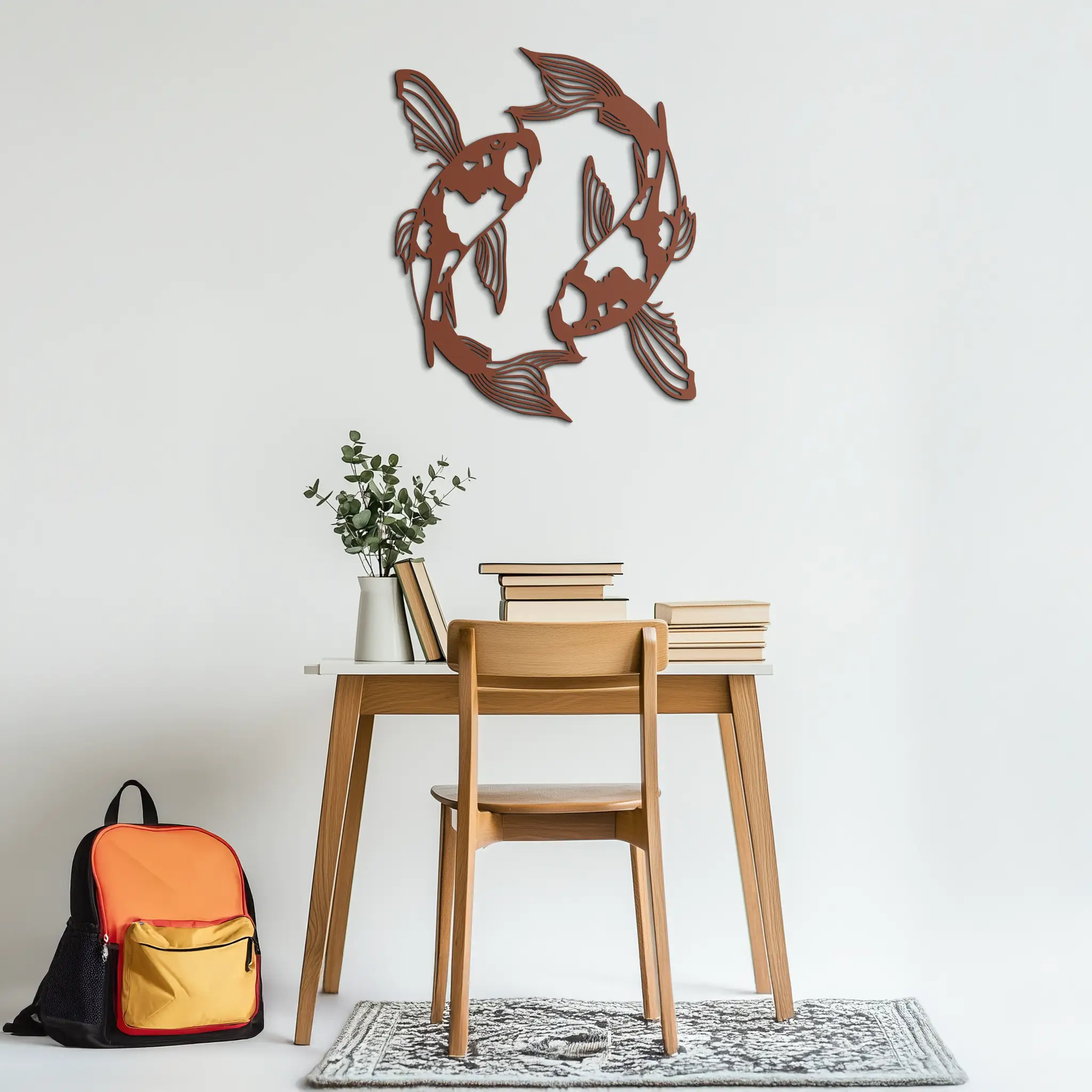 Koi Fish Yin Yang Metal Wall Art - Zen Inspired Steel Wall Decor - KAF083