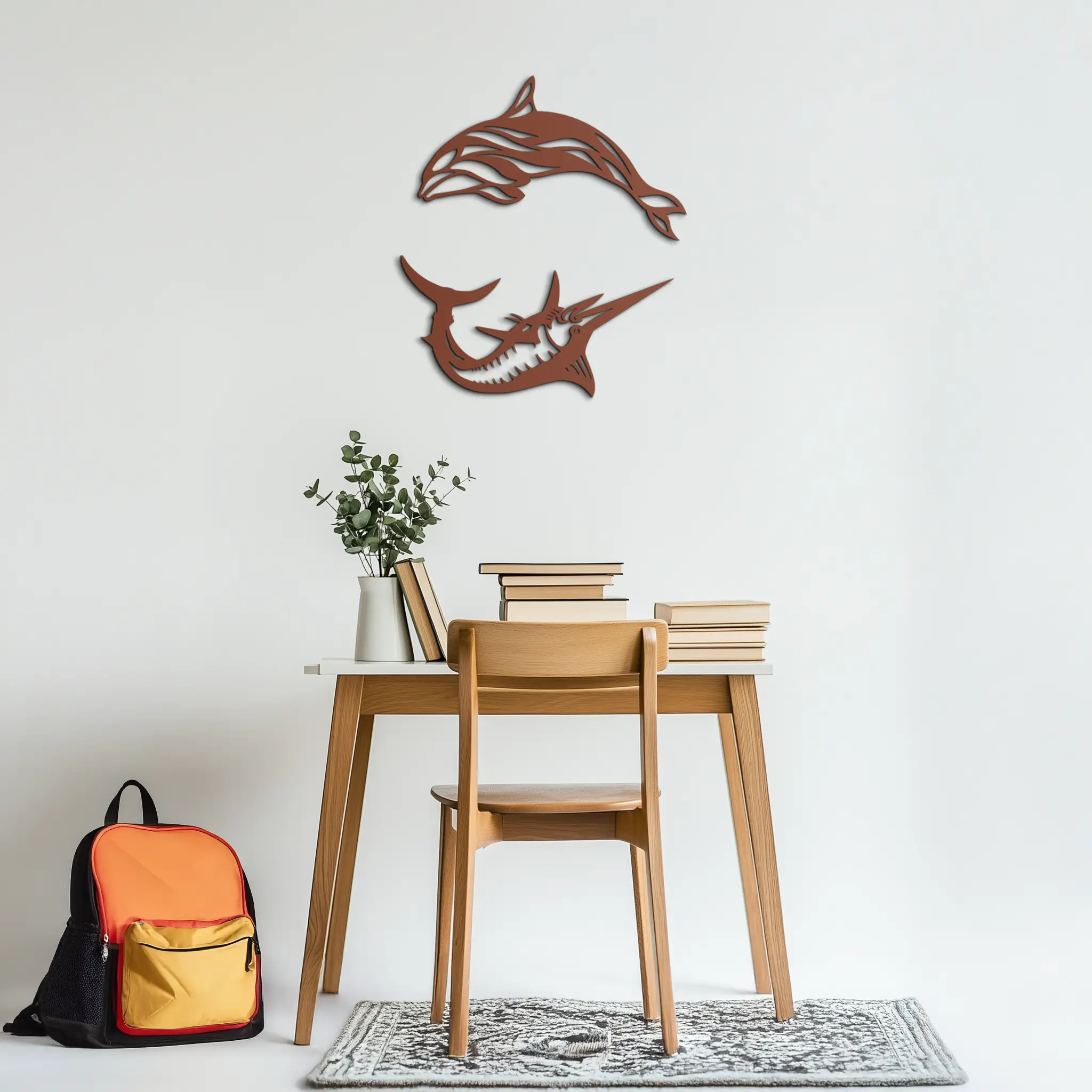 Dolphin & Marlin Metal Wall Art - Ocean-Inspired Modern Steel Decor - KAF084