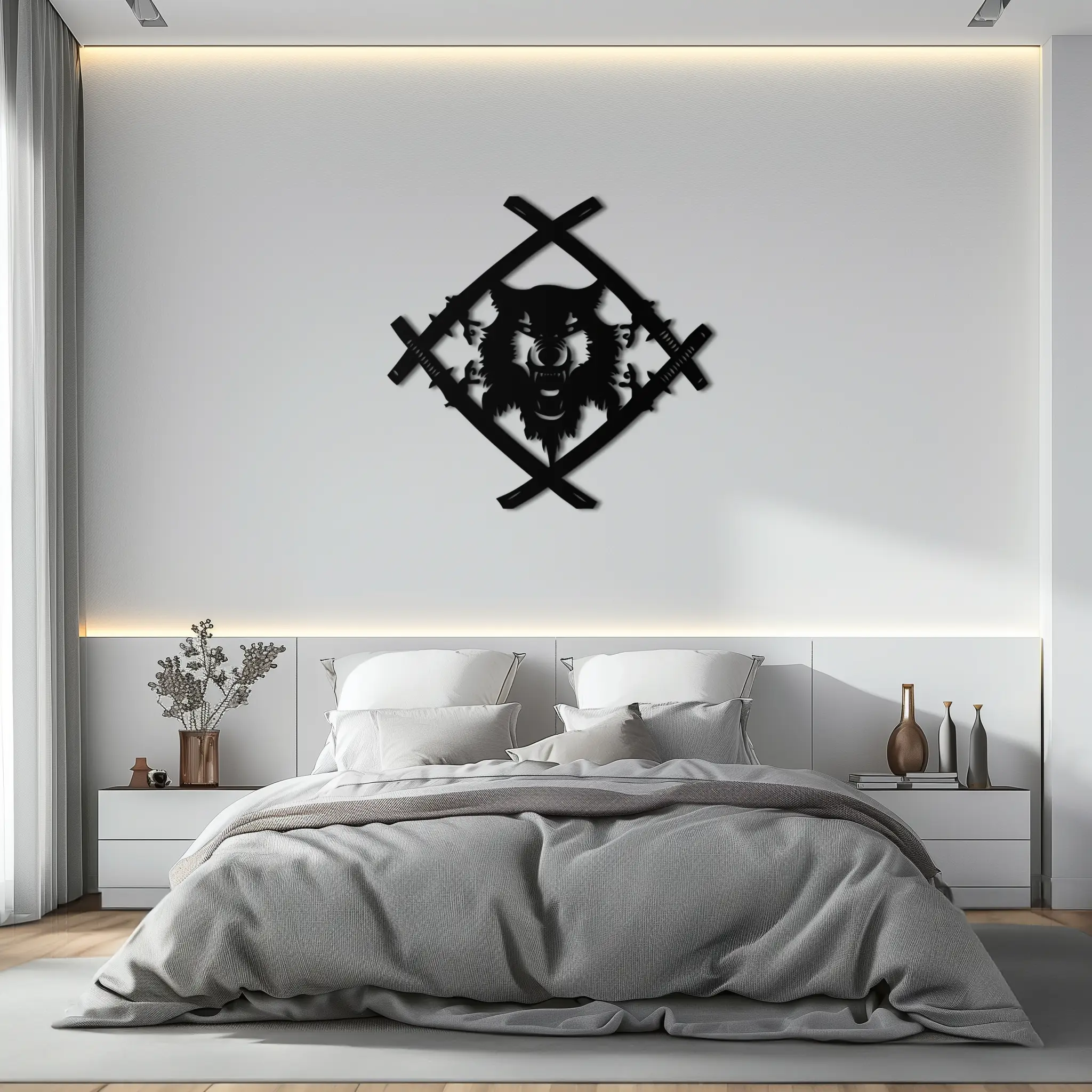 Samurai Wolf Metal Wall Art - Unique Warrior-Inspired Steel Decor - KAF087