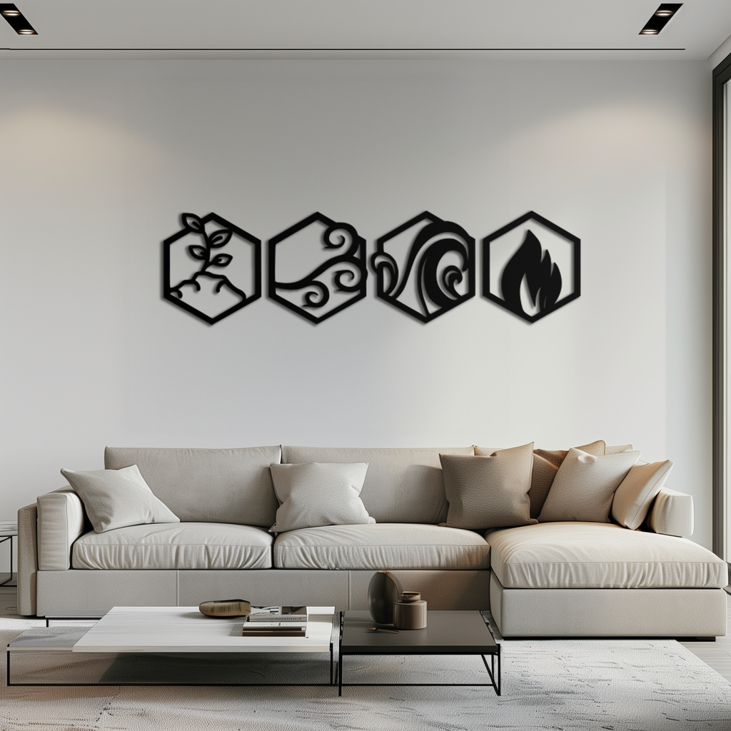Four Elements Metal Wall Art - Modern Elemental Symbol Decor - KAF090