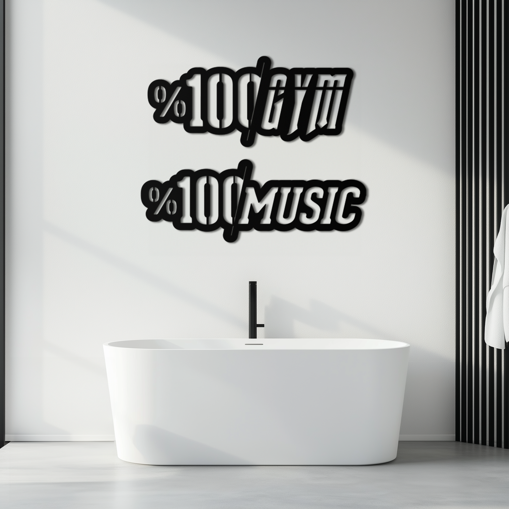 %100 Gym & Music Metal Wall Art - Fitness & Music Enthusiast Decor - KAF091