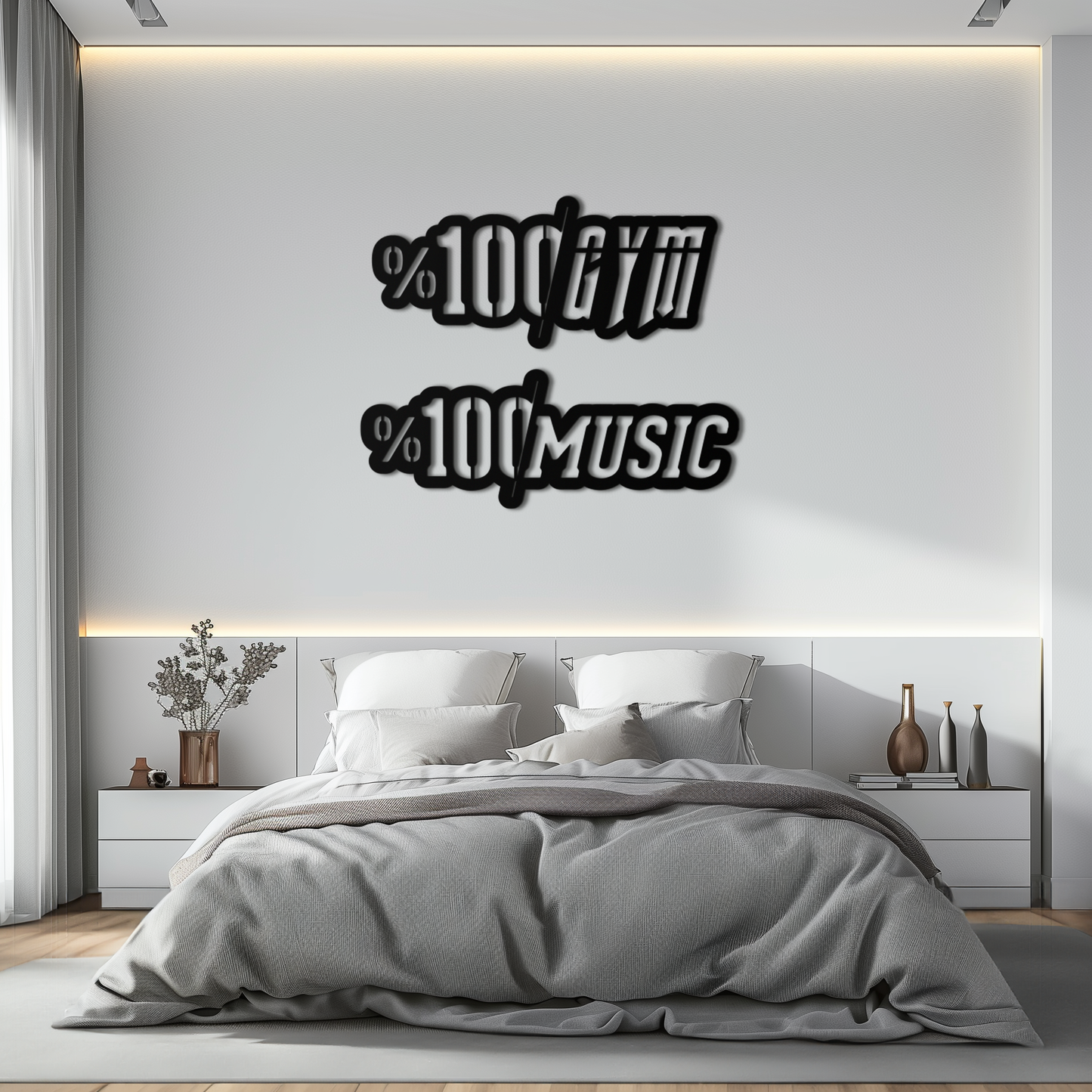%100 Gym & Music Metal Wall Art - Fitness & Music Enthusiast Decor - KAF091