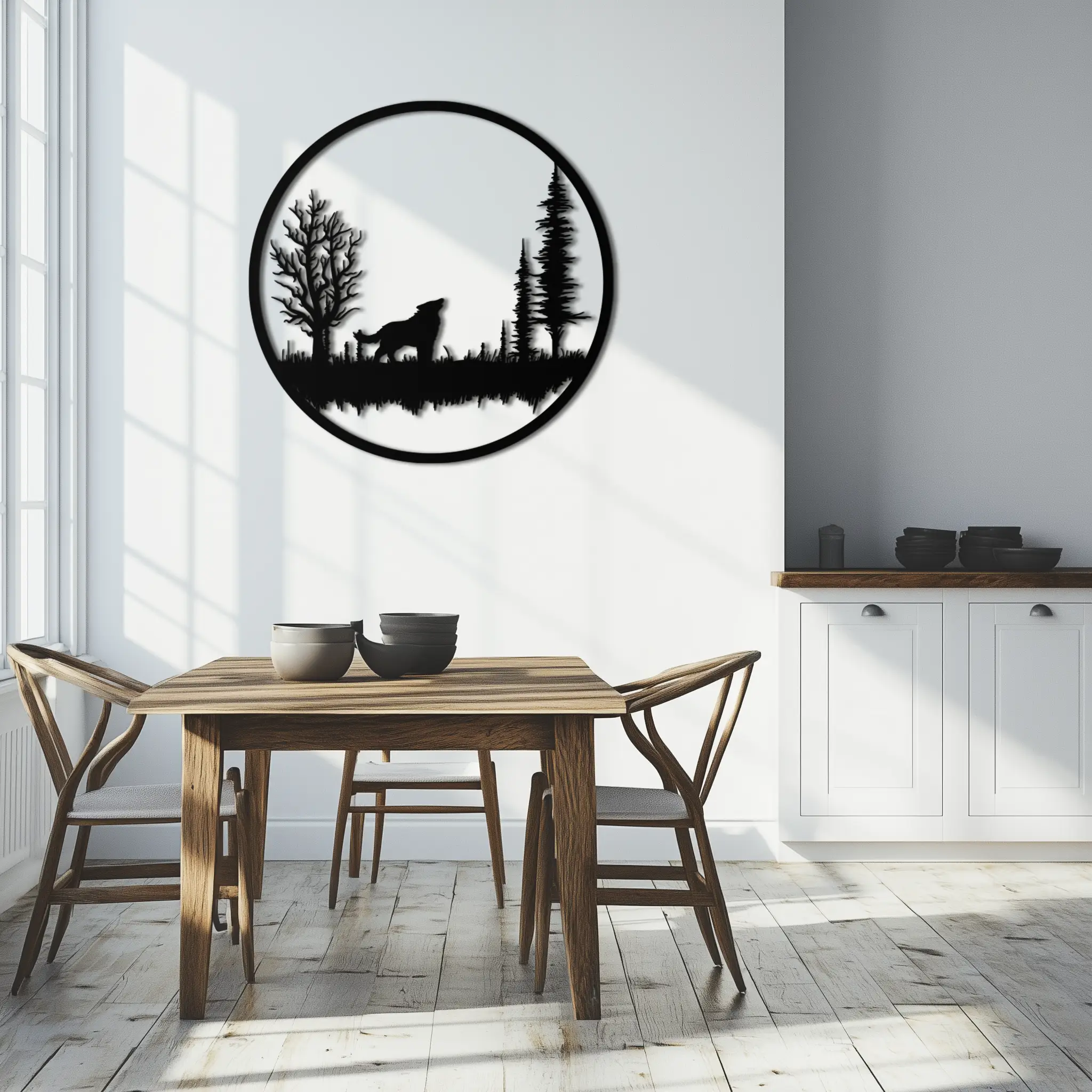 Howling Wolf Metal Wall Art - Rustic Nature-Inspired Steel Decor - KAF092