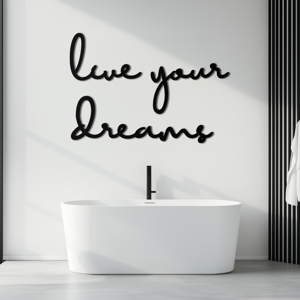 Live Your Dreams Metal Wall Art - Inspirational Script Wall Decor - KAF096