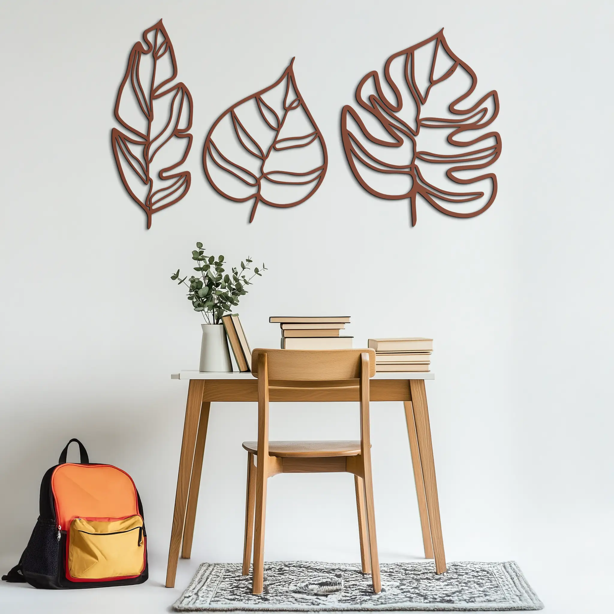Geometric Leaf Trio Metal Wall Art - Modern Botanical Steel Decor - KAF114