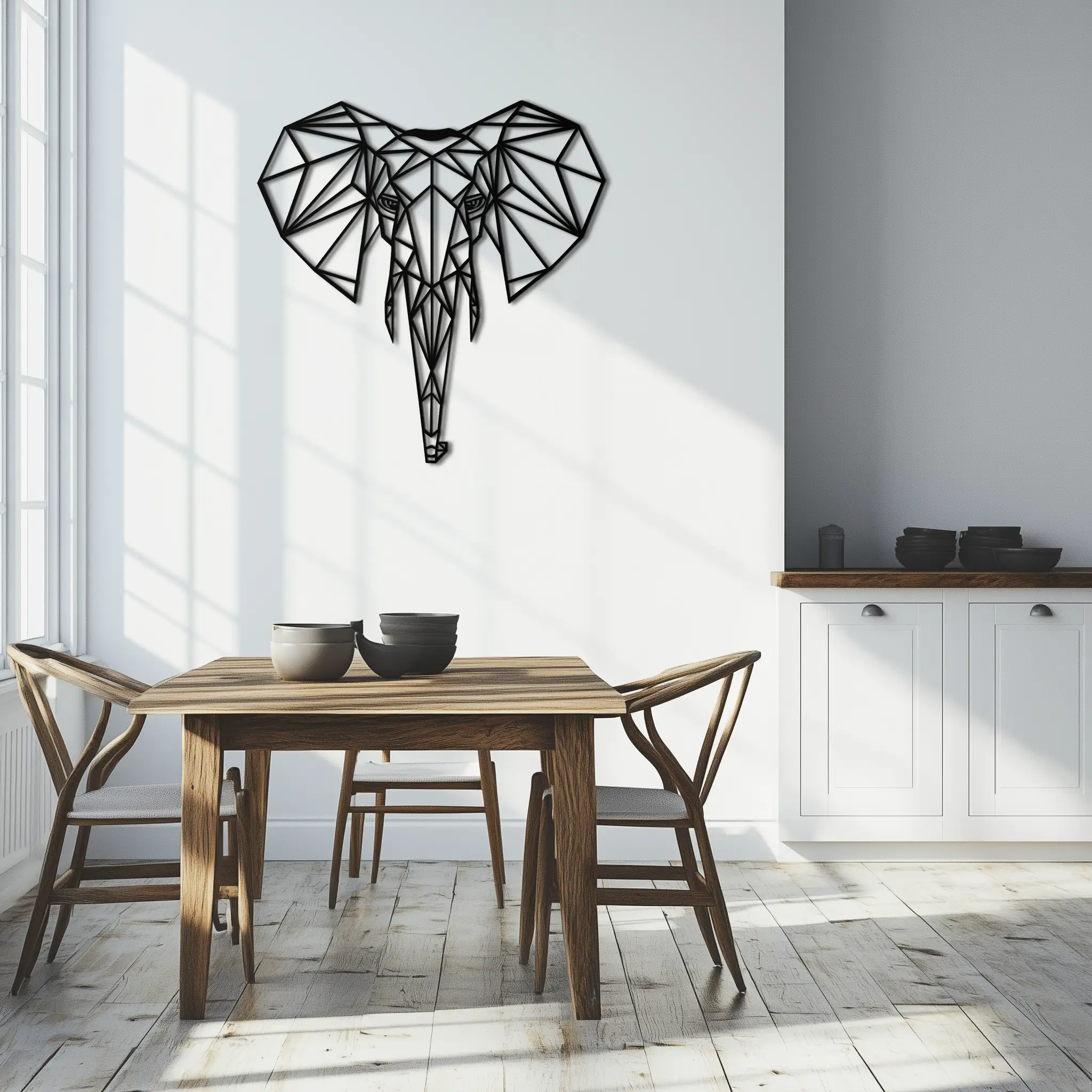 Geometric Elephant Metal Wall Art - Modern Abstract Steel Decor - KAF119