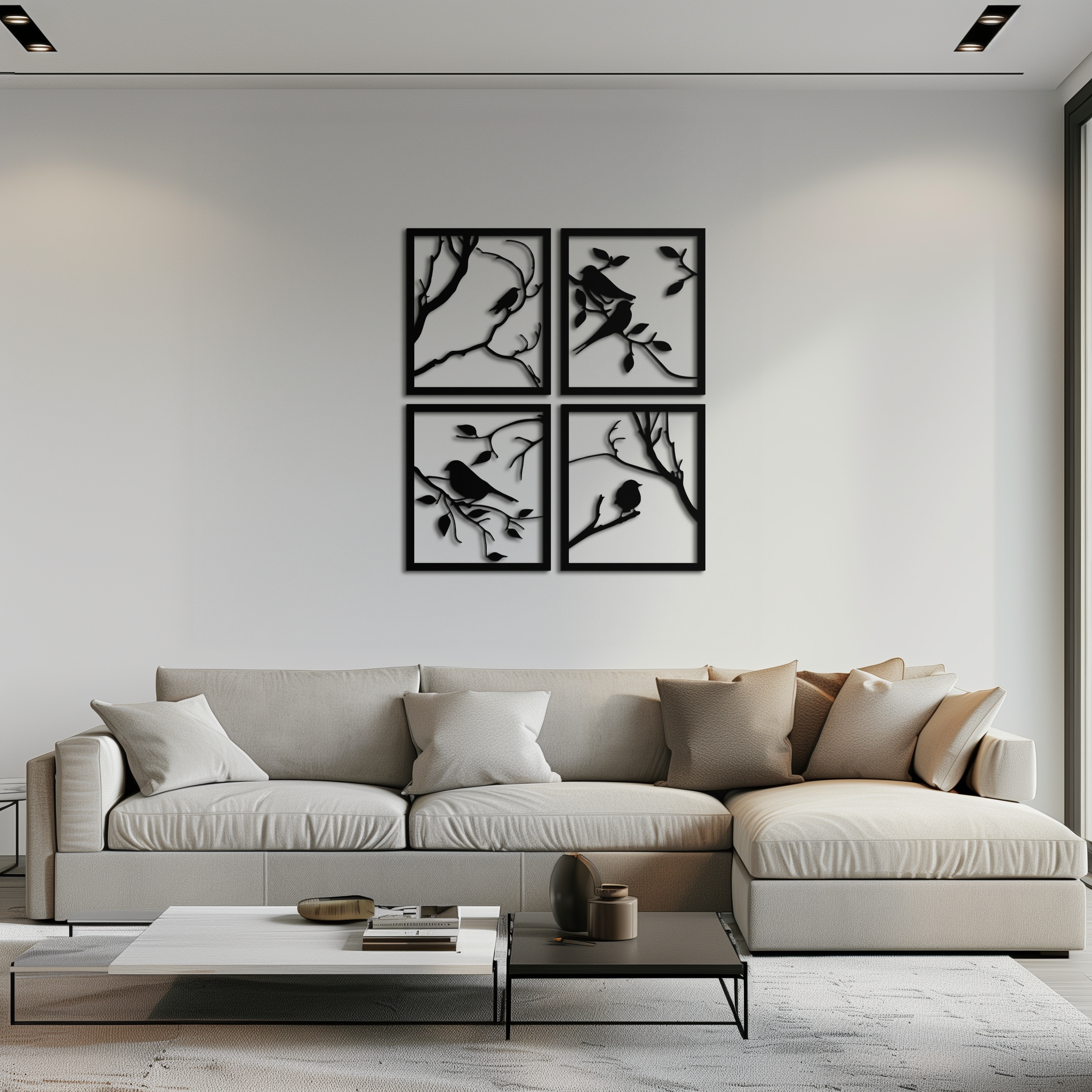 Bird Silhouette Metal Wall Art - 4-Piece Modern Steel Wall Decor - KAF128