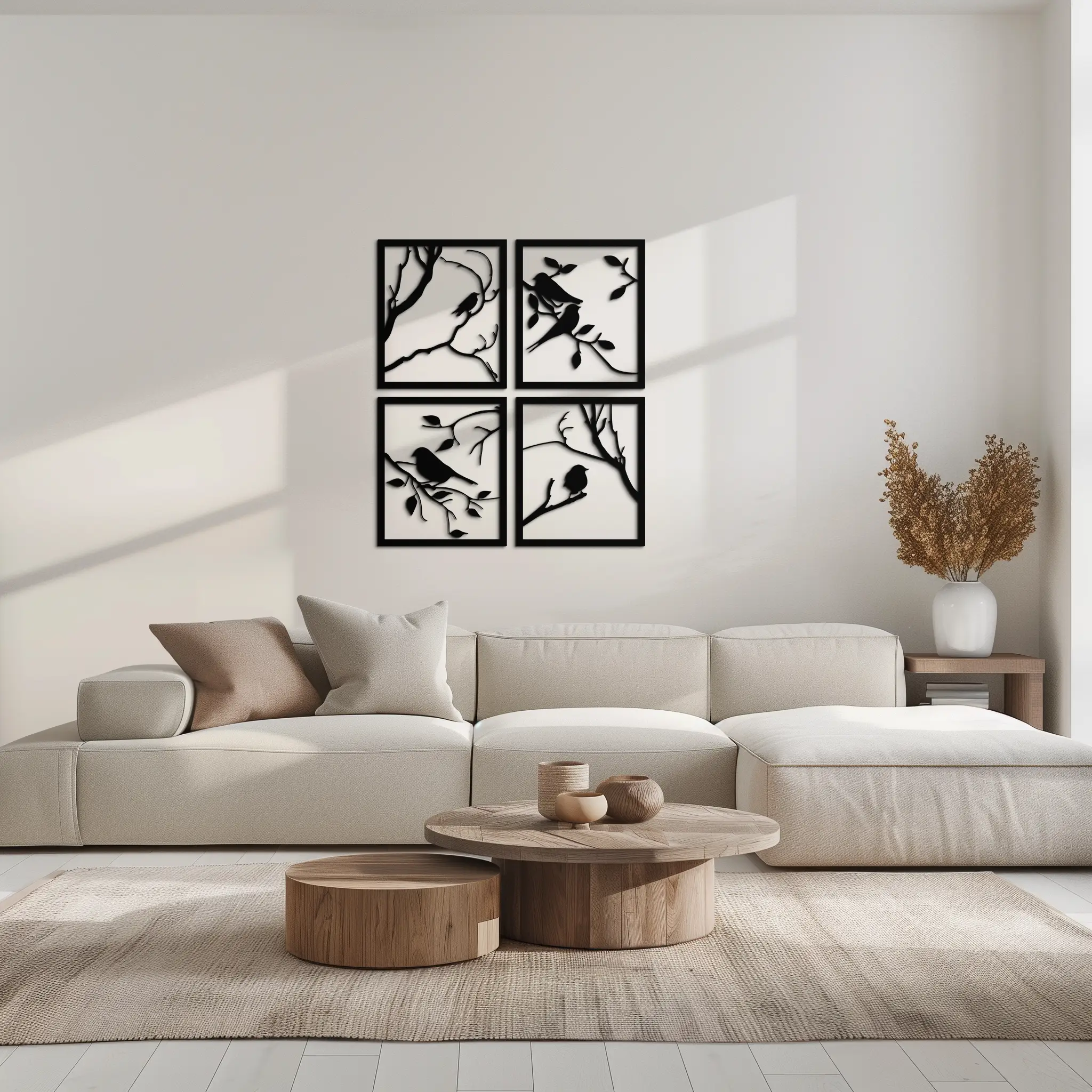 Bird Silhouette Metal Wall Art - 4-Piece Modern Steel Wall Decor - KAF128