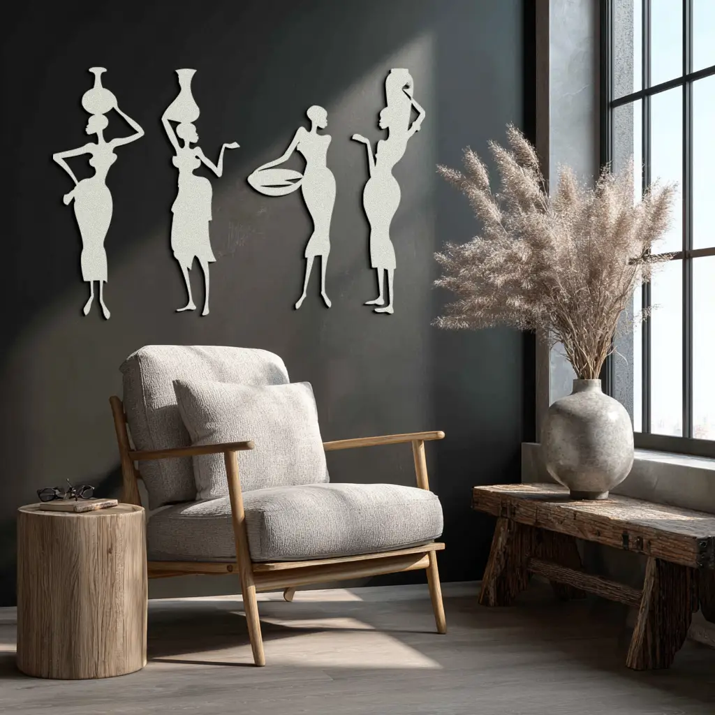 African Women Silhouette Metal Wall Art - Elegant Tribal Wall Decor - KAF136