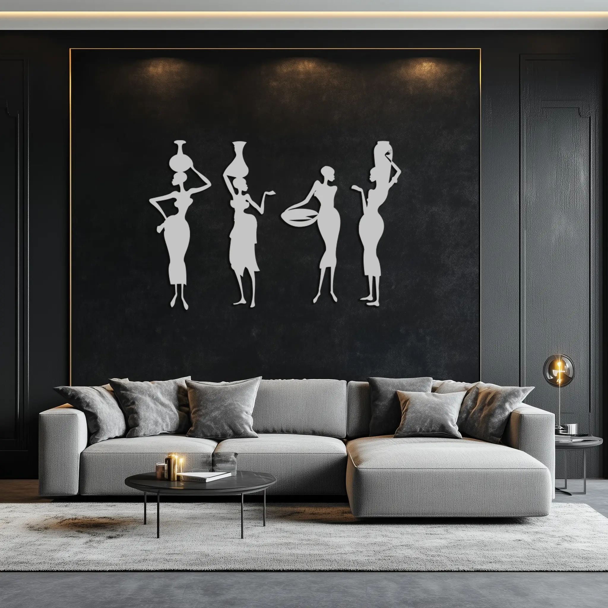 African Women Silhouette Metal Wall Art - Elegant Tribal Wall Decor - KAF136
