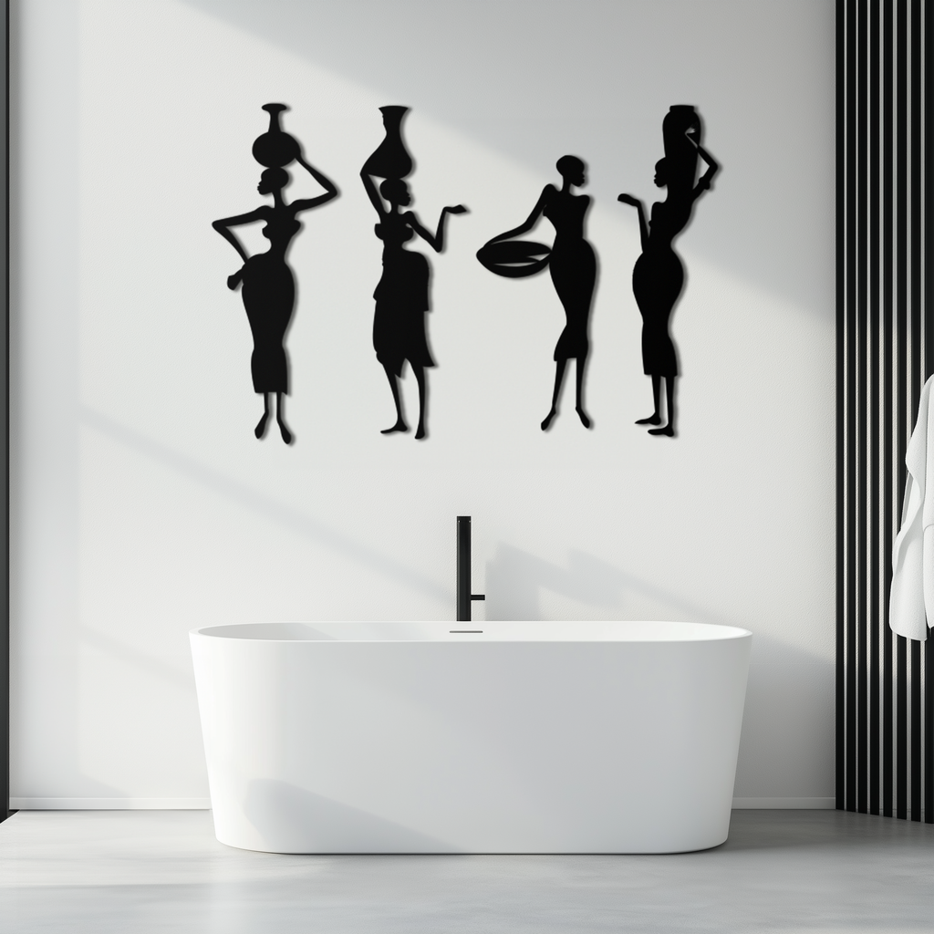 African Women Silhouette Metal Wall Art - Elegant Tribal Wall Decor - KAF136