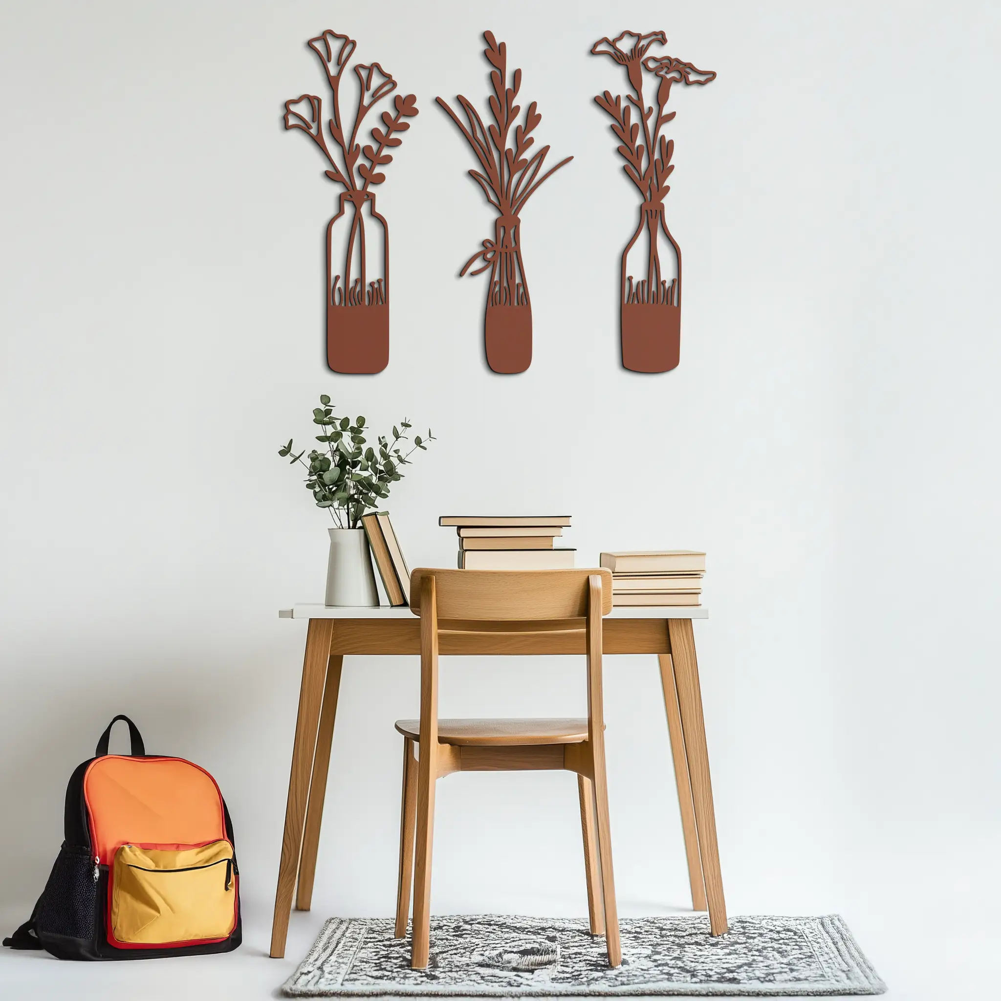 Rustic Floral Bottle Metal Wall Art - Elegant Vase & Flower Steel Decor - KAF142