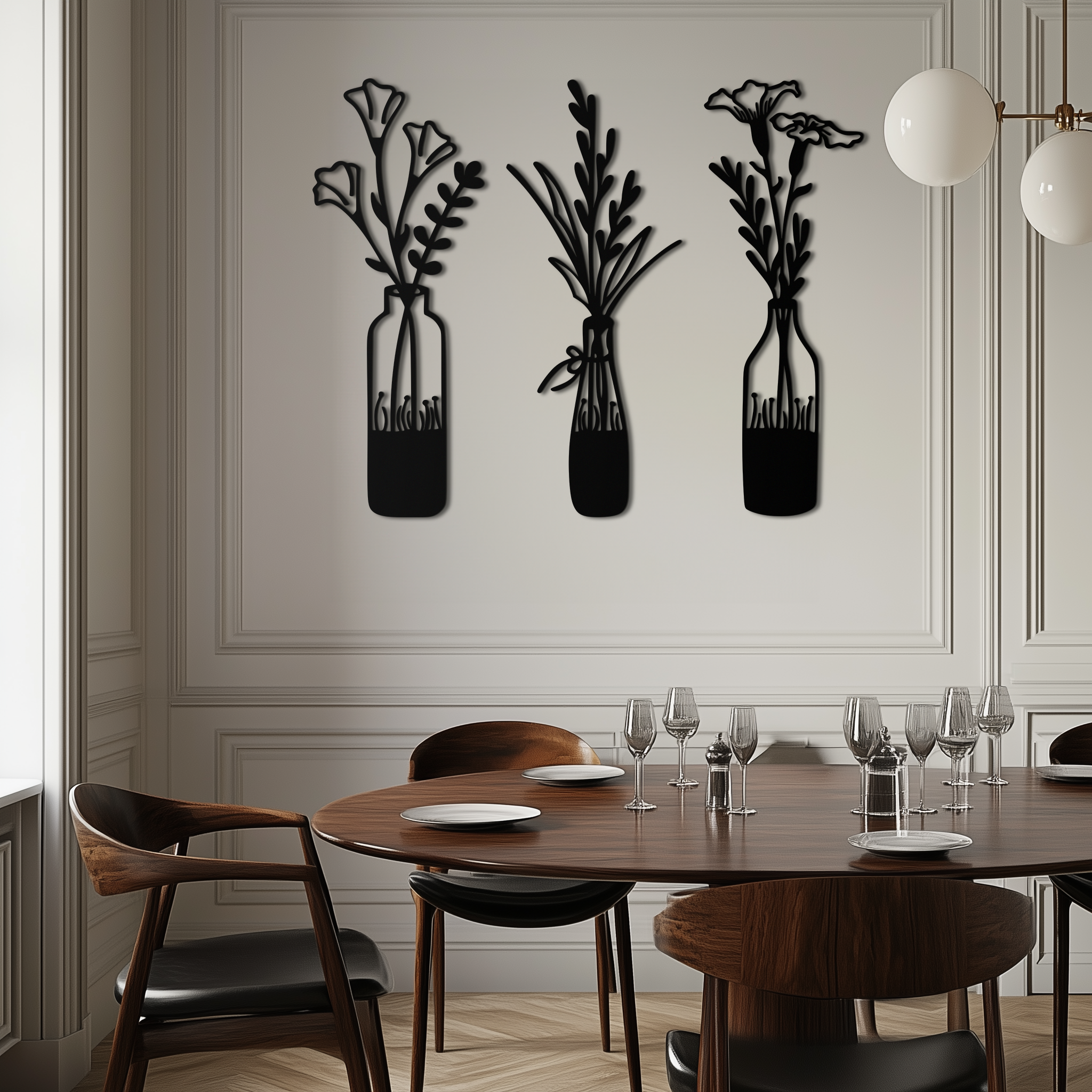 Rustic Floral Bottle Metal Wall Art - Elegant Vase & Flower Steel Decor - KAF142