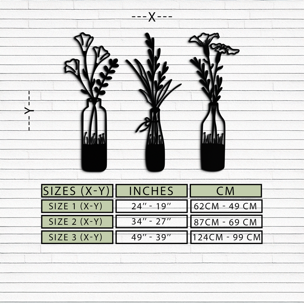 Rustic Floral Bottle Metal Wall Art - Elegant Vase & Flower Steel Decor - KAF142