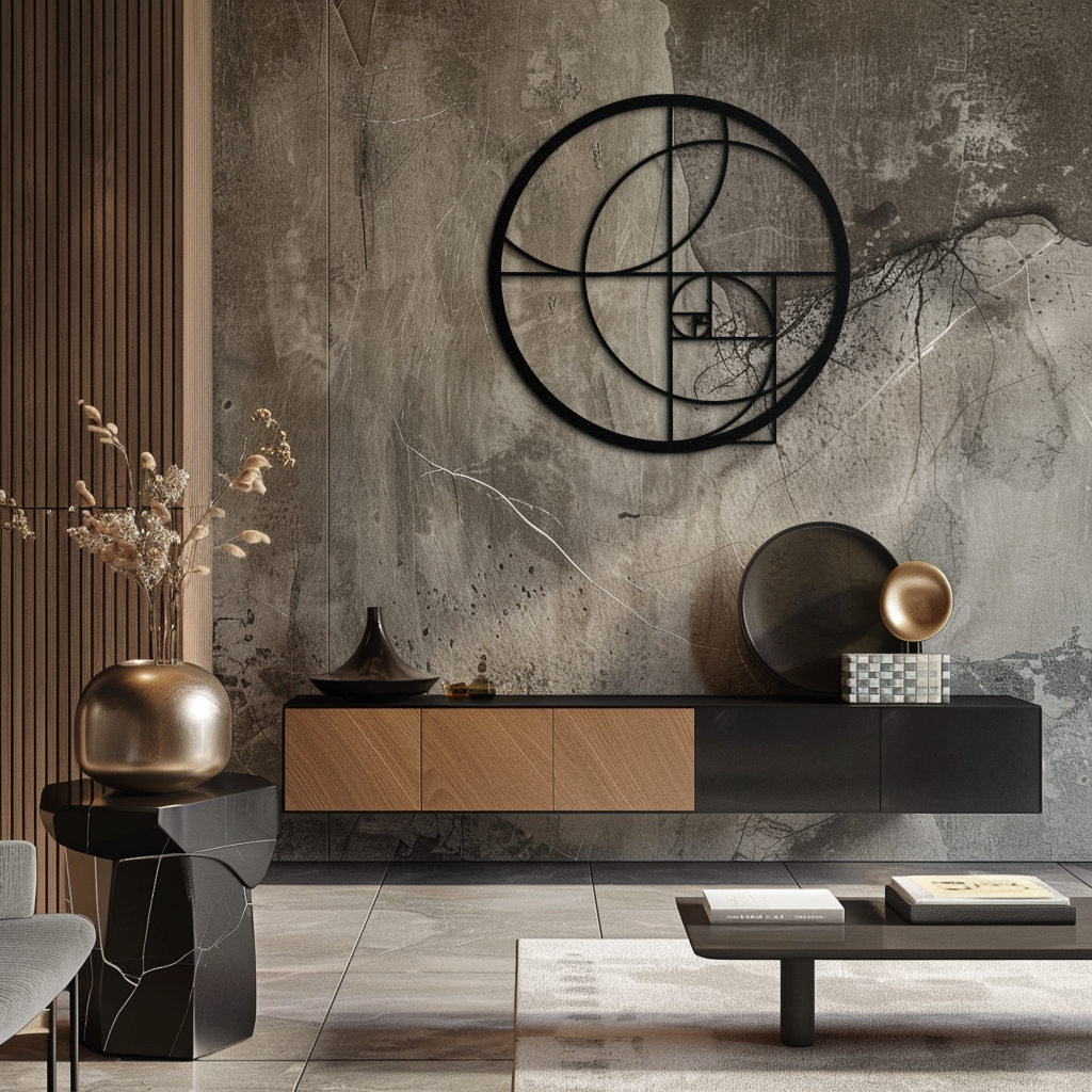 Golden Ratio Circular Metal Wall Art - Fibonacci-Inspired Geometric Design - KAF145