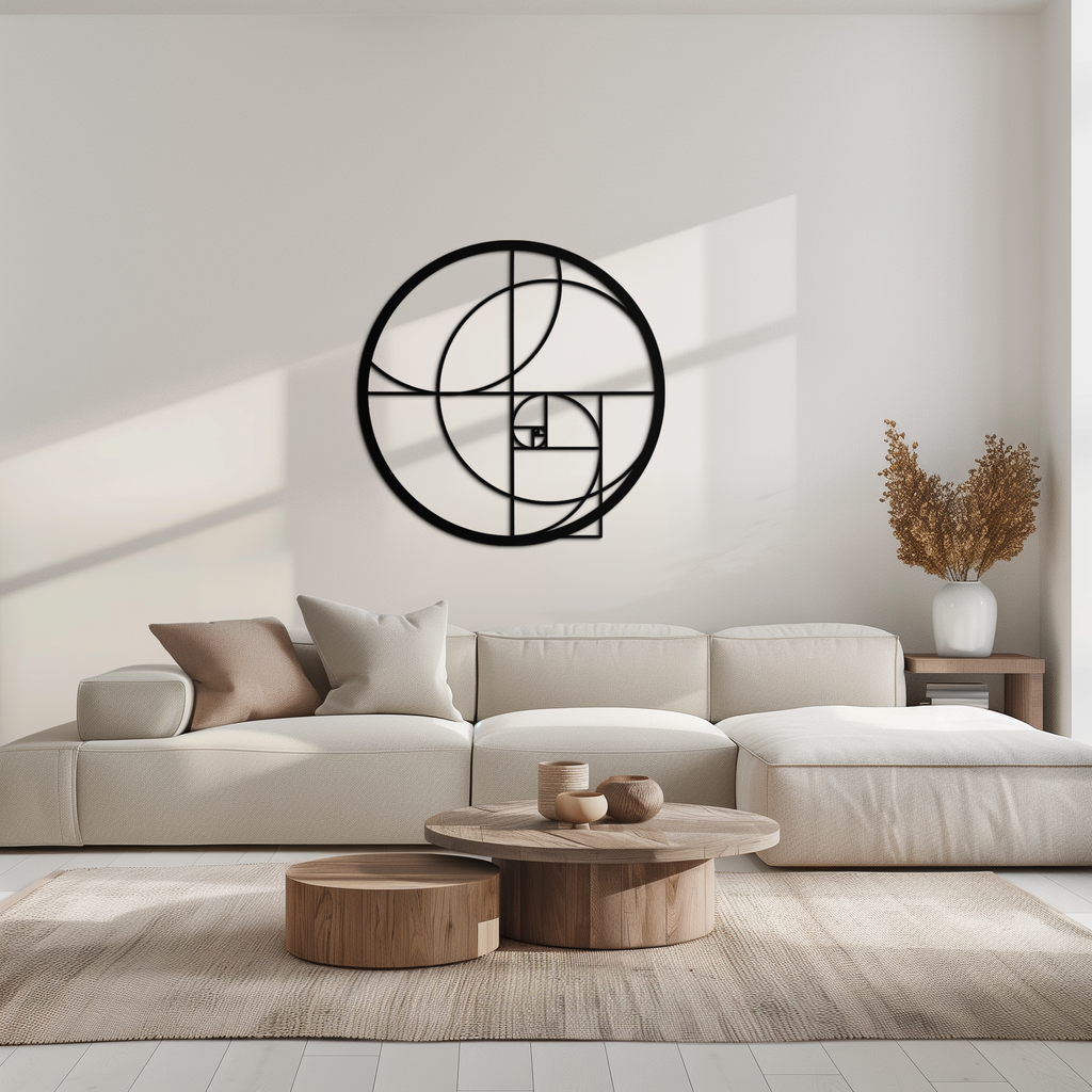 Golden Ratio Circular Metal Wall Art - Fibonacci-Inspired Geometric Design - KAF145