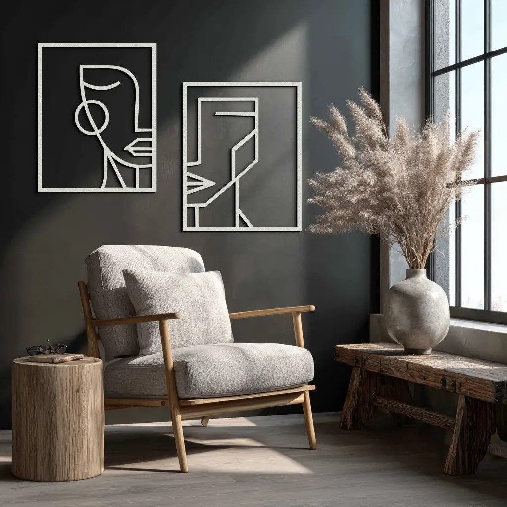 Abstract Faces Metal Wall Art - Modern Geometric Line Art Decor - KAF146