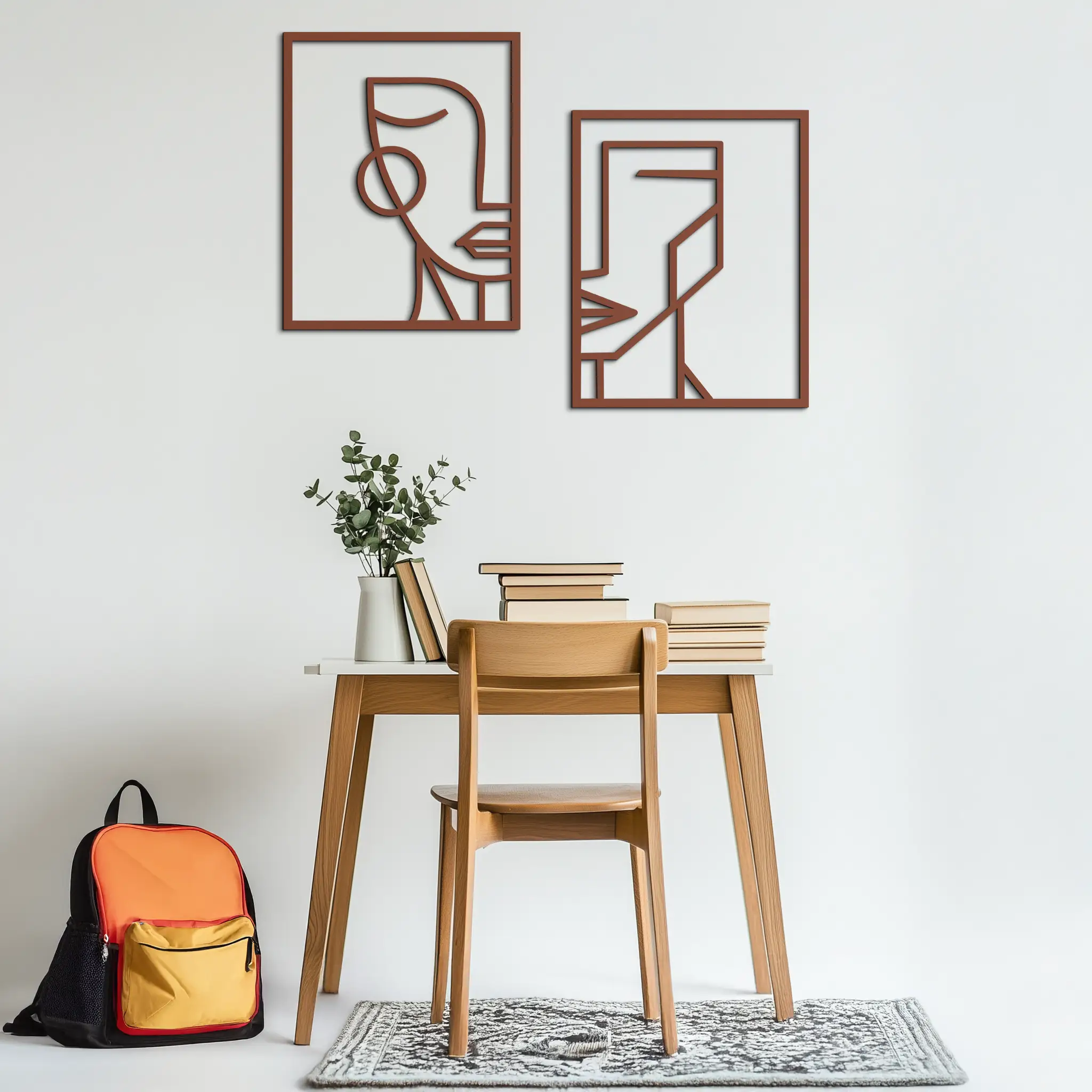 Abstract Faces Metal Wall Art - Modern Geometric Line Art Decor - KAF146