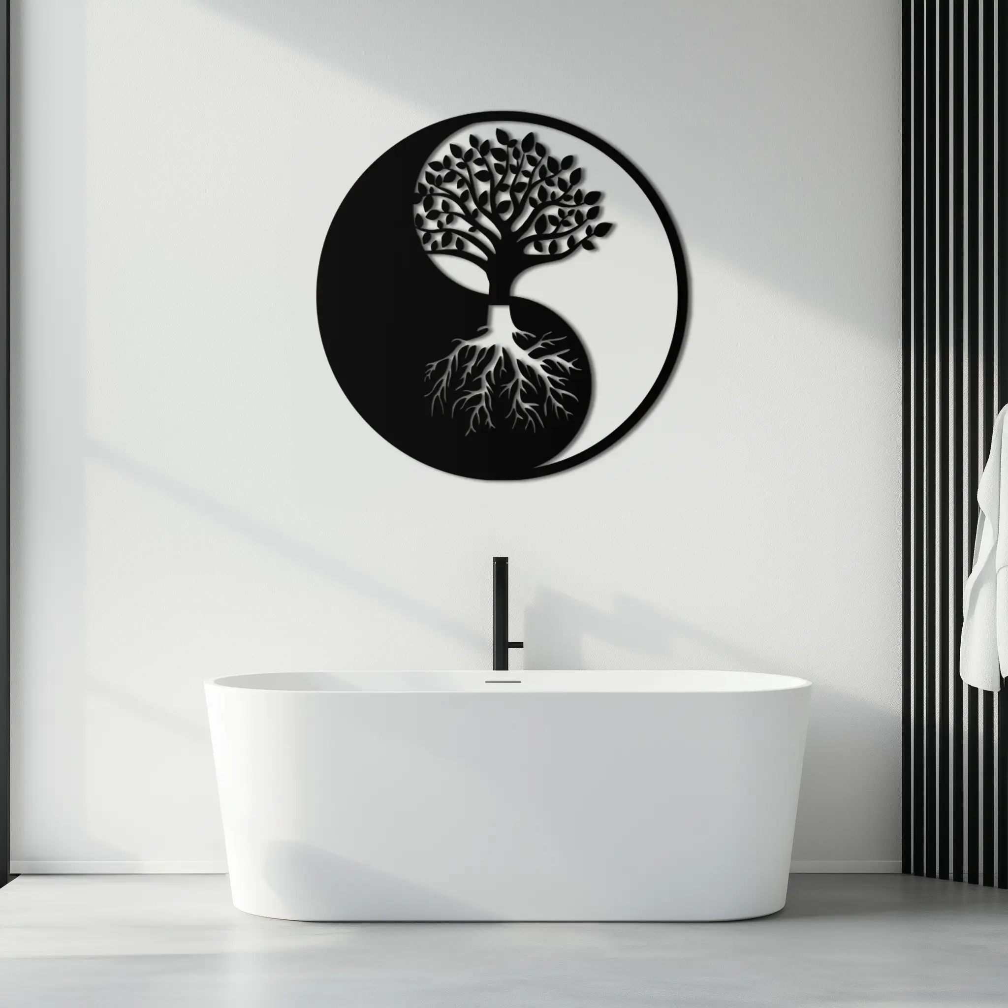 Yin-Yang Tree of Life Metal Wall Art - Harmonious Nature-Inspired Decor - KAF147