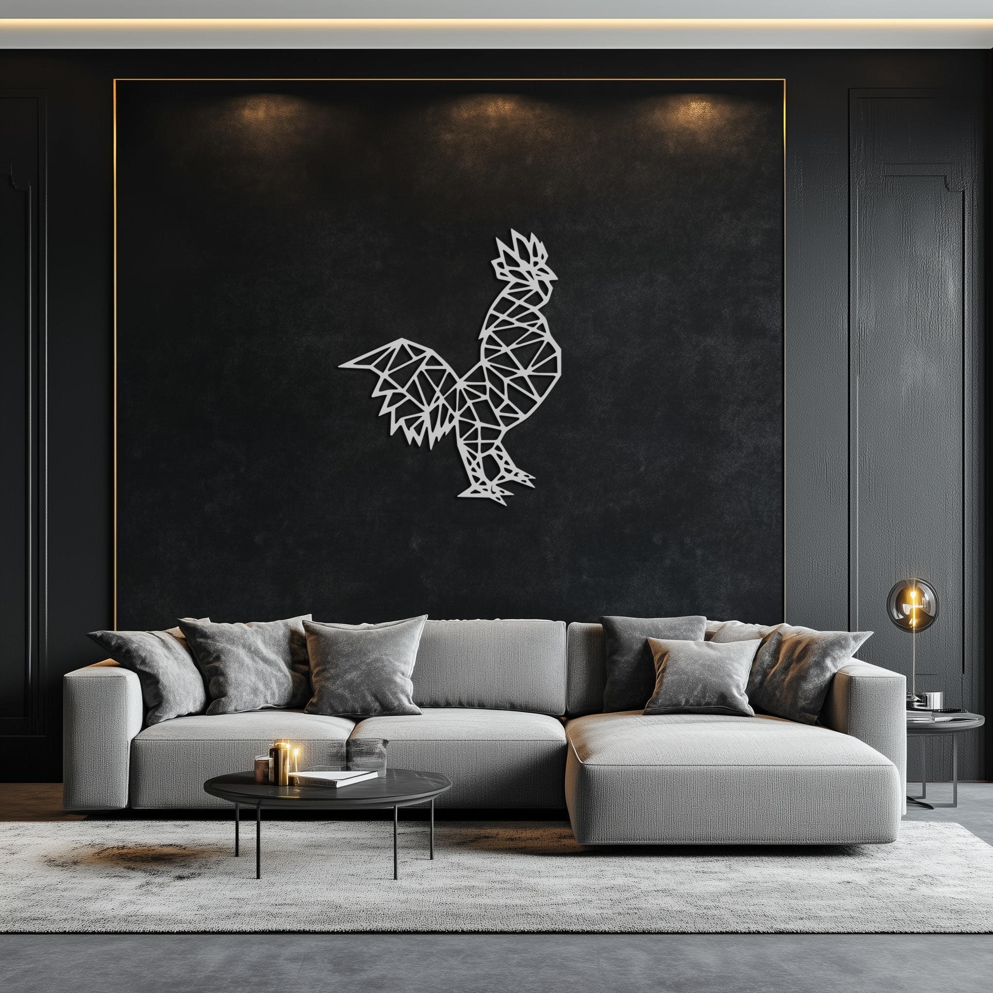 Geometric Rooster Metal Wall Art - Modern Farmhouse Decor - KAF149