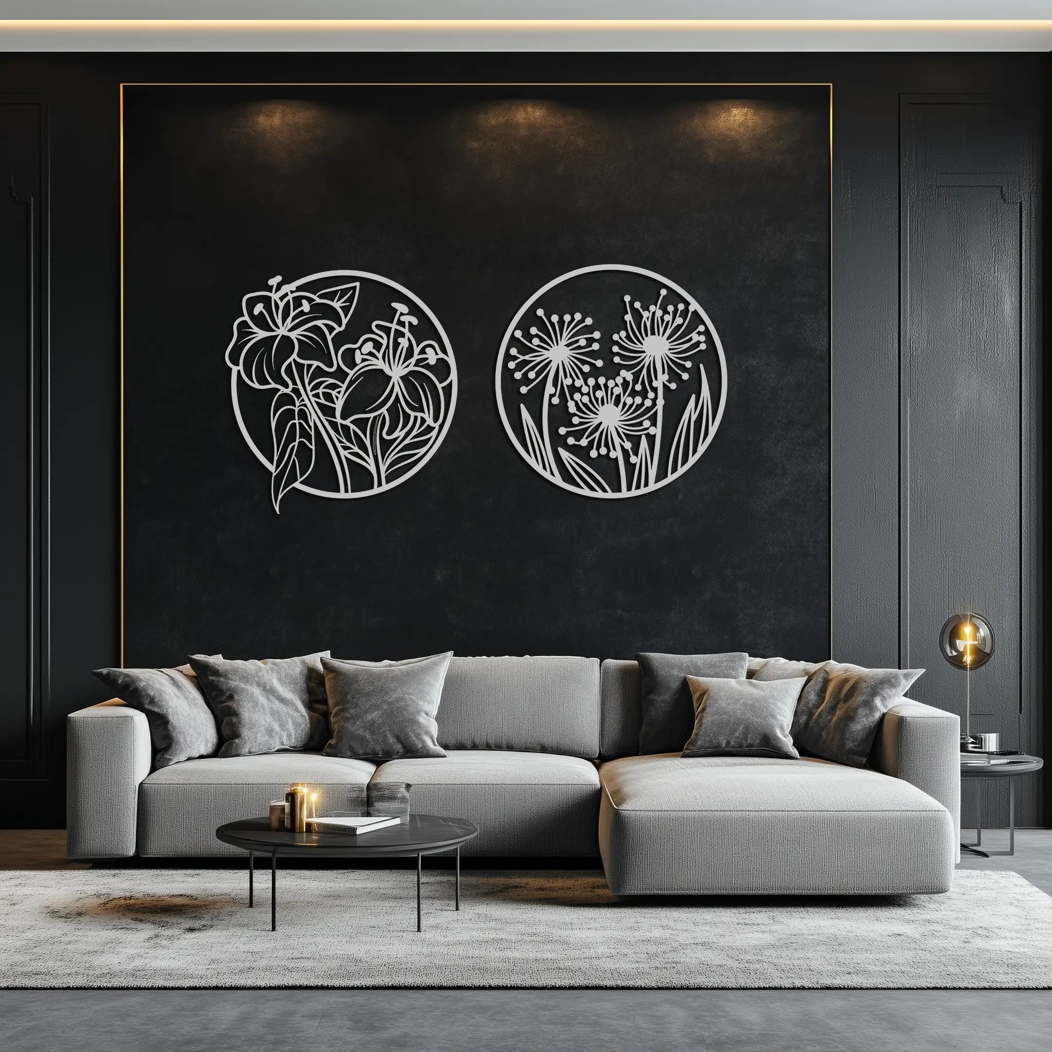 Floral Harmony Metal Wall Art – Elegant Botanical Steel Decor - KAF152