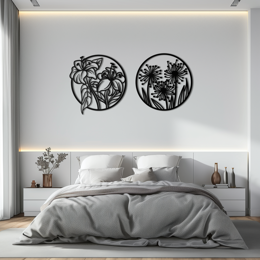 Floral Harmony Metal Wall Art – Elegant Botanical Steel Decor - KAF152
