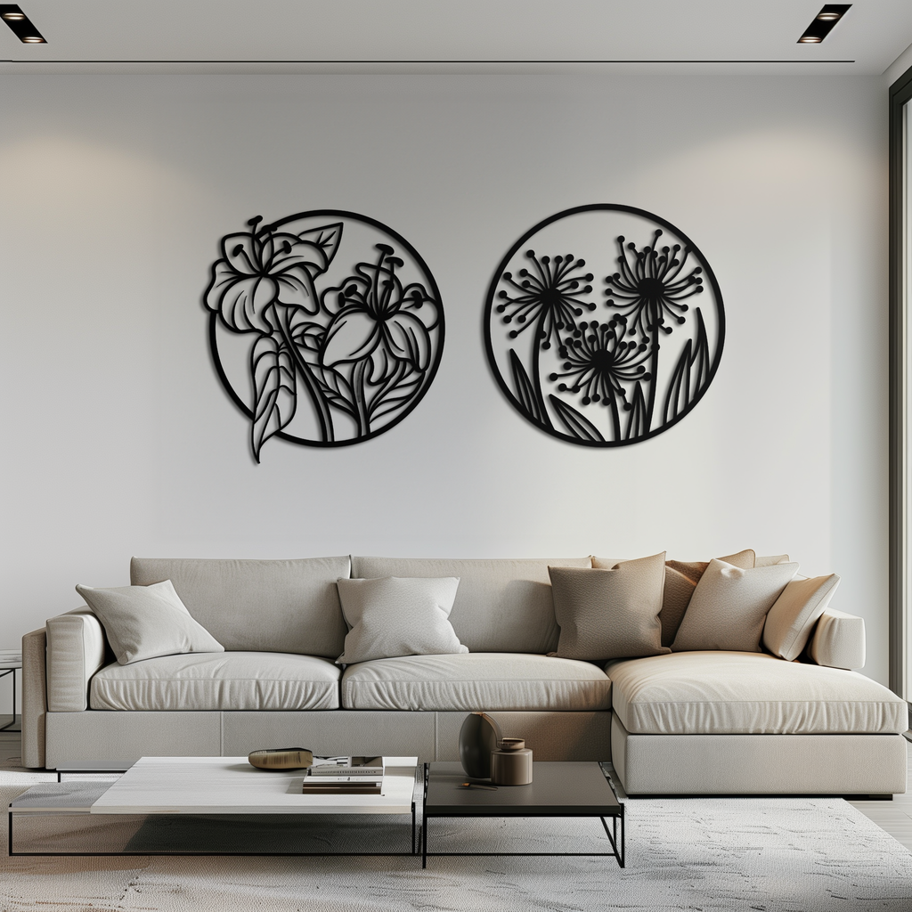 Floral Harmony Metal Wall Art – Elegant Botanical Steel Decor - KAF152