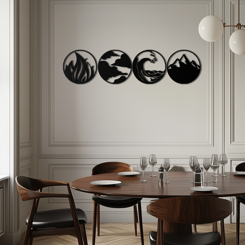 Four Elements Metal Wall Art - Fire, Air, Water, Earth Symbol Set - KAF156