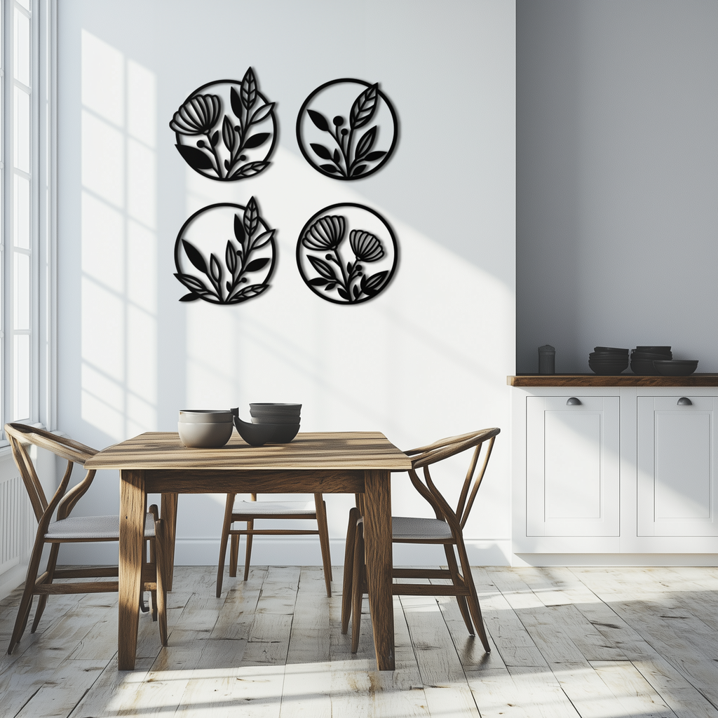 Floral Botanical Metal Wall Art - Nature-Inspired Circle Wall Decor - KAF160