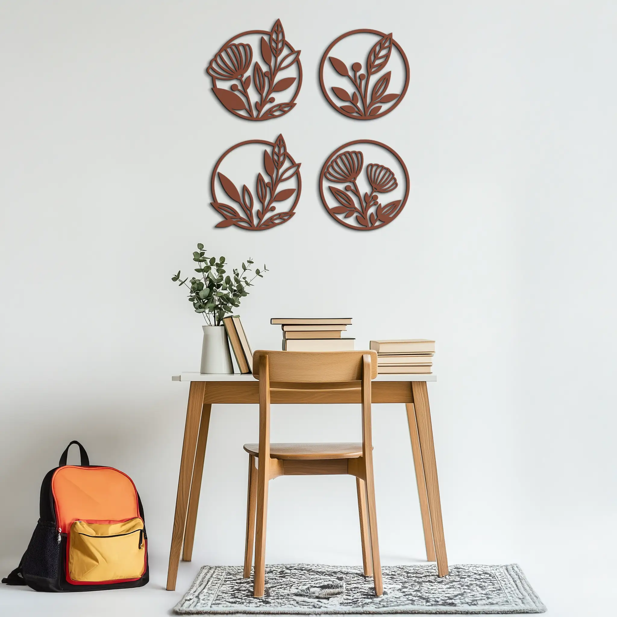Floral Botanical Metal Wall Art - Nature-Inspired Circle Wall Decor - KAF160