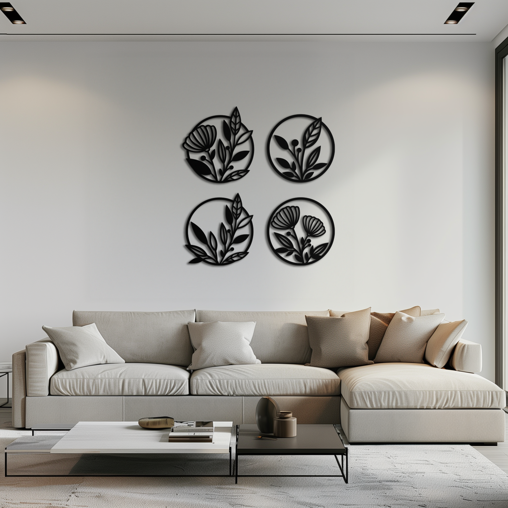 Floral Botanical Metal Wall Art - Nature-Inspired Circle Wall Decor - KAF160