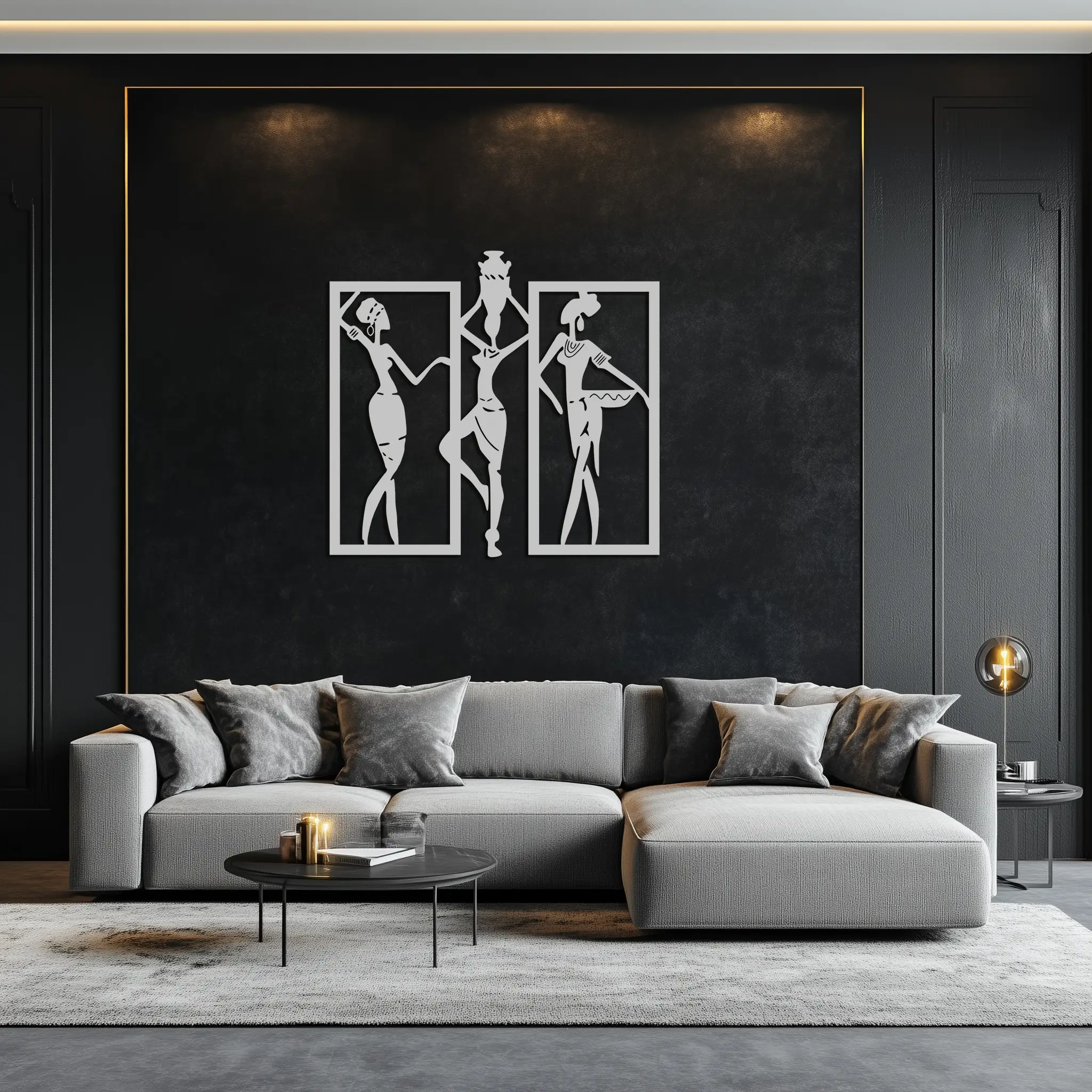 African Women Metal Wall Art - Elegant Tribal Wall Decor- KAF163