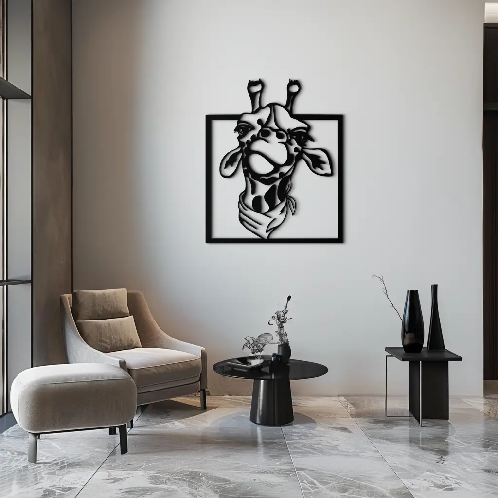 Giraffe Metal Wall Art - Playful Safari Animal Decor- KAF165
