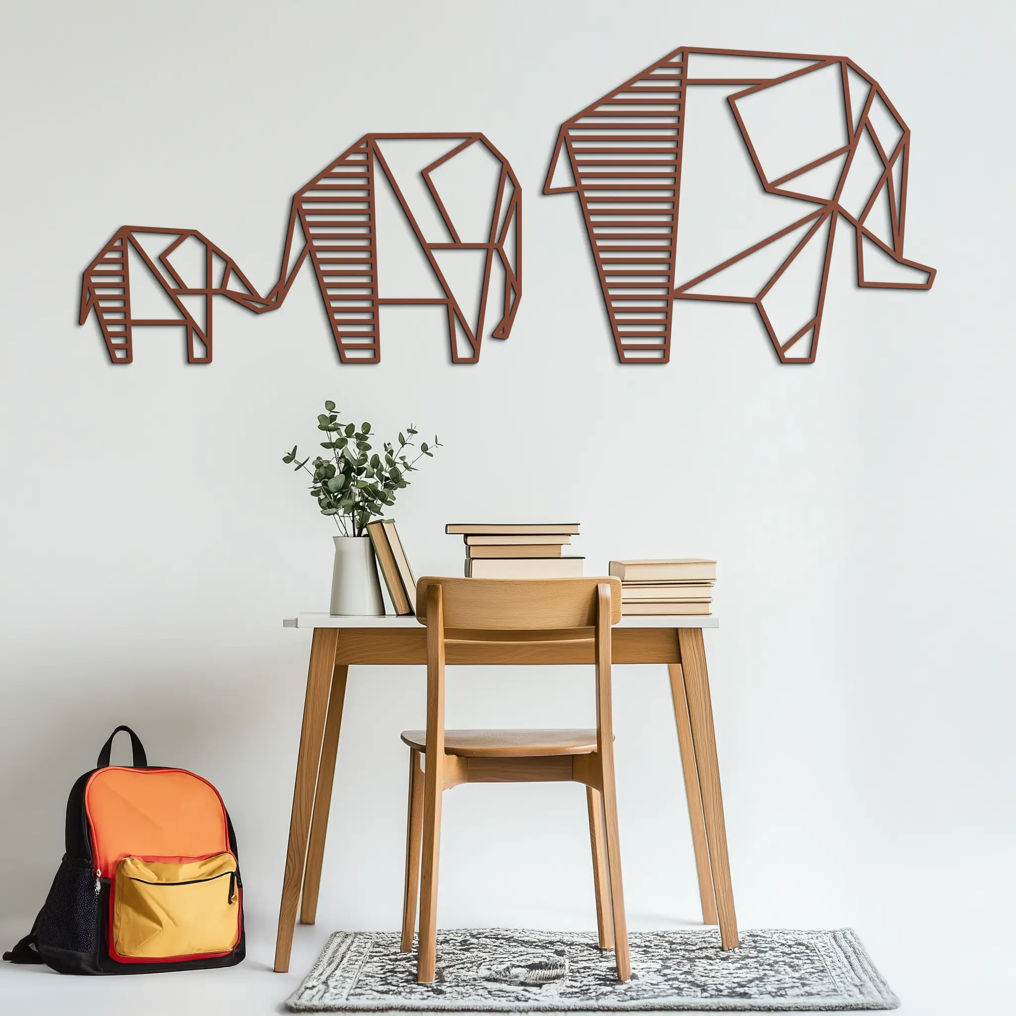 Geometric Elephant Family Metal Wall Art - Modern Minimalist Decor- KAF166