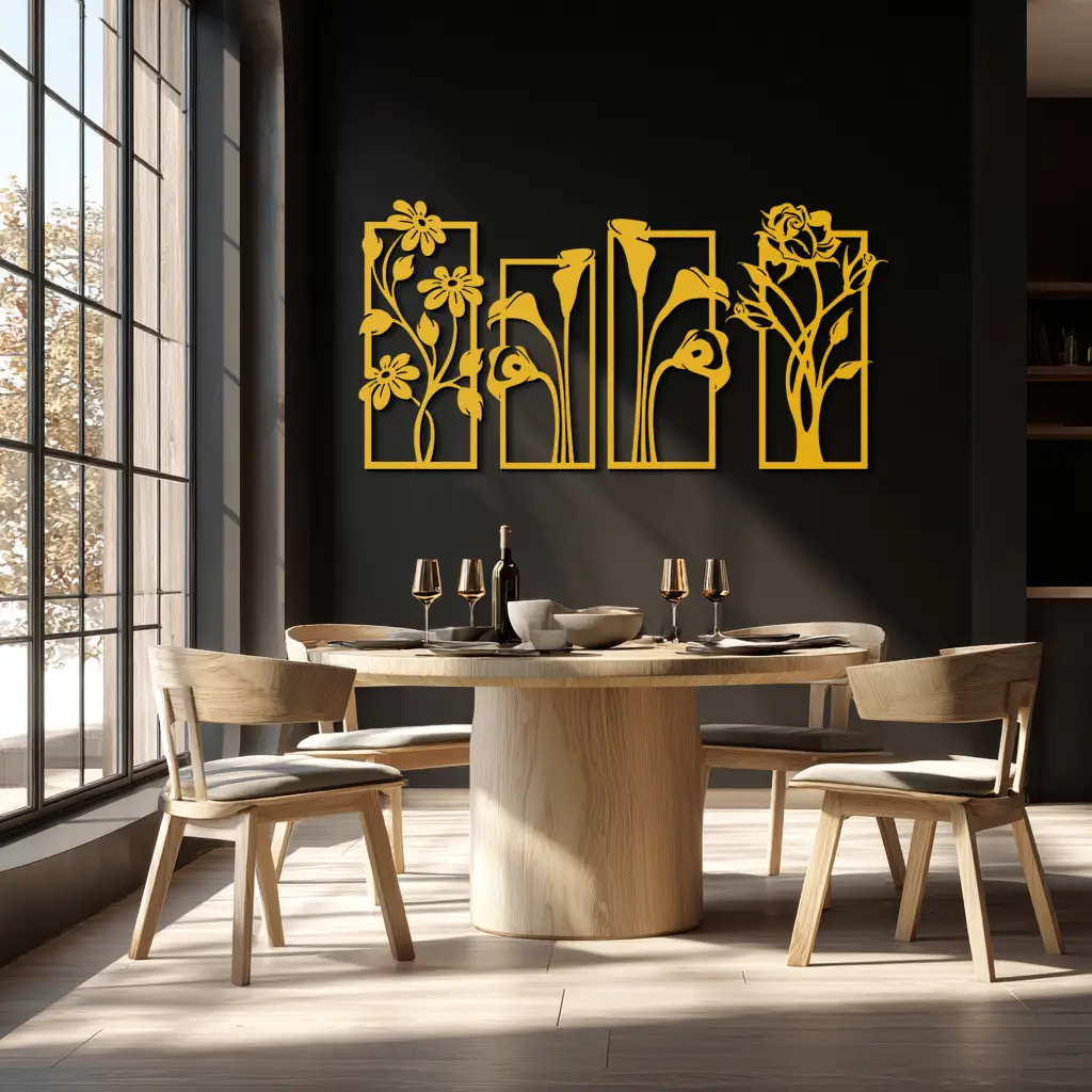 Floral Metal Wall Art - Elegant Botanical Panel Set- KAF167