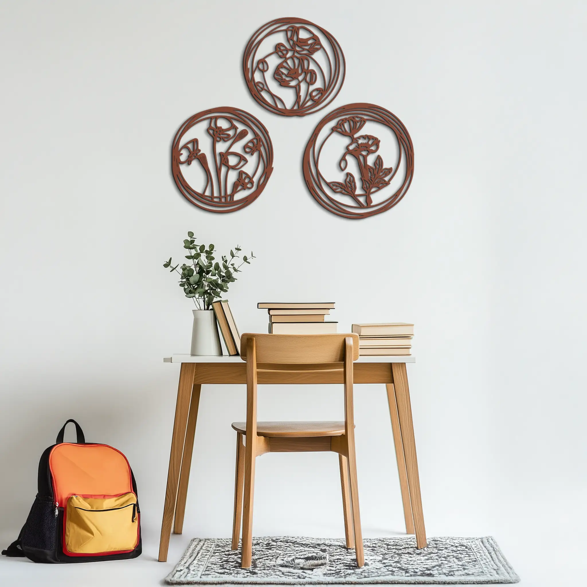 Floral Trio Metal Wall Art - Modern Botanical Circle Wall Decor- KAF168