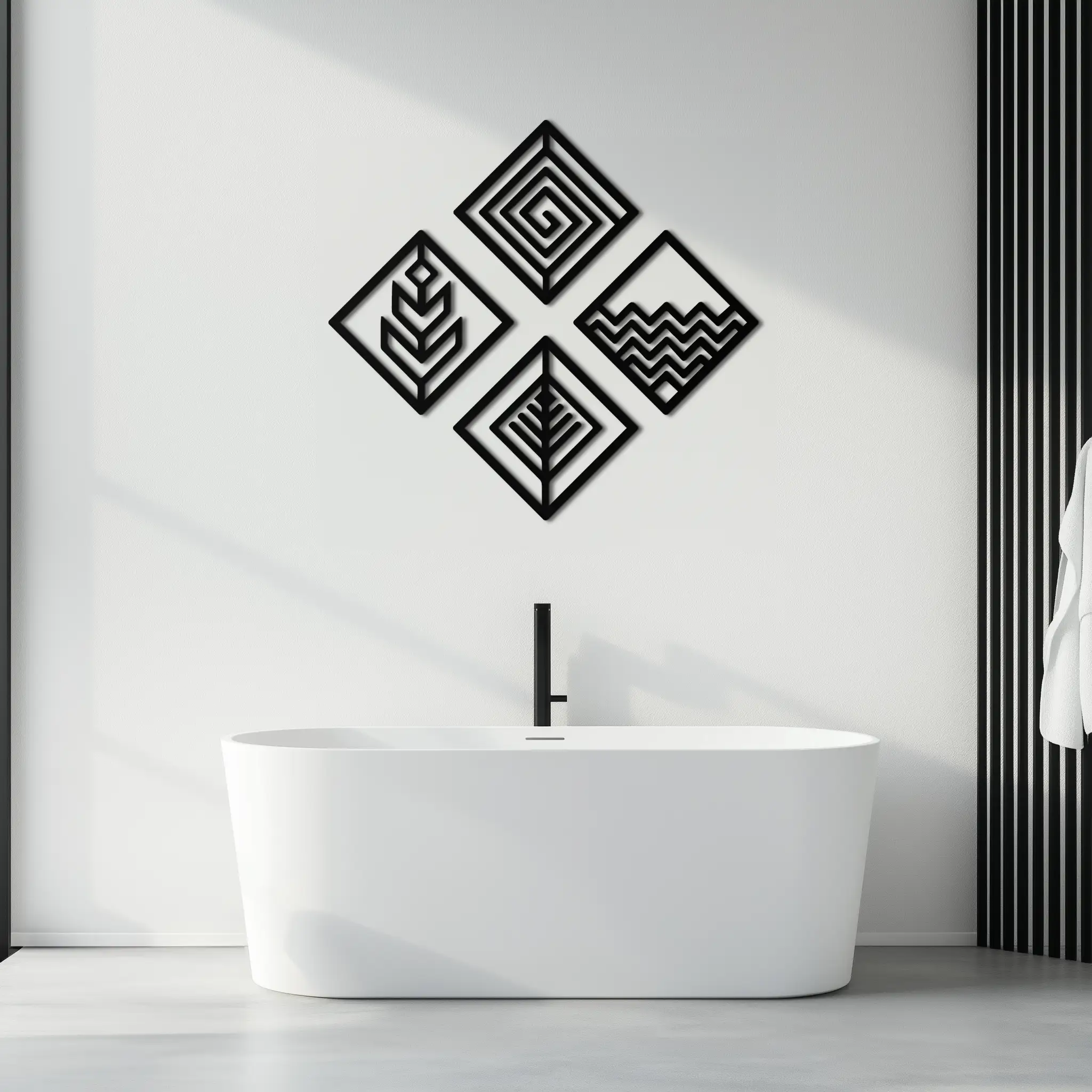 Four Elements Metal Wall Art - Modern Geometric Nature Decor- KAF173