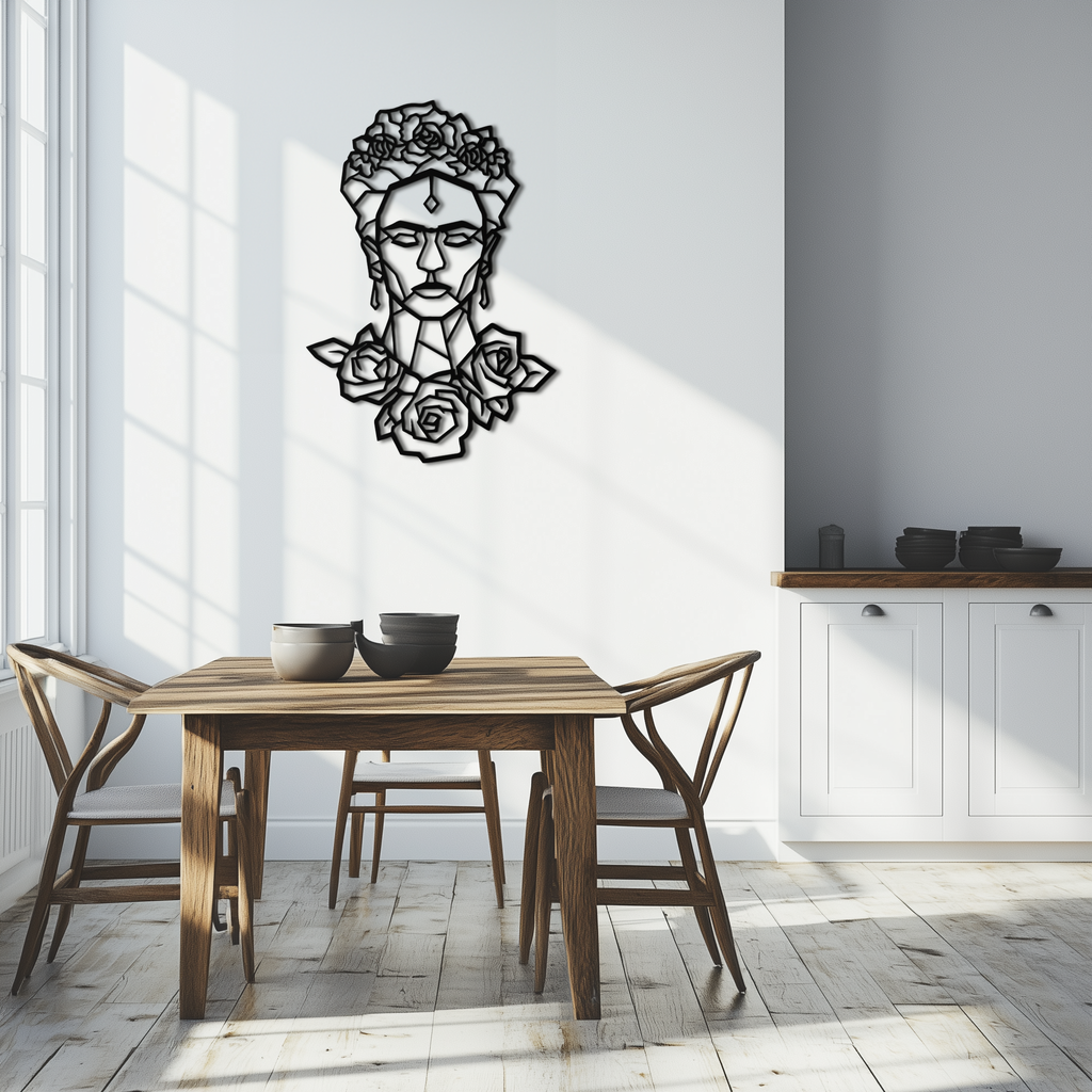 Frida Kahlo Metal Wall Art - Geometric Floral Portrait- KAF174