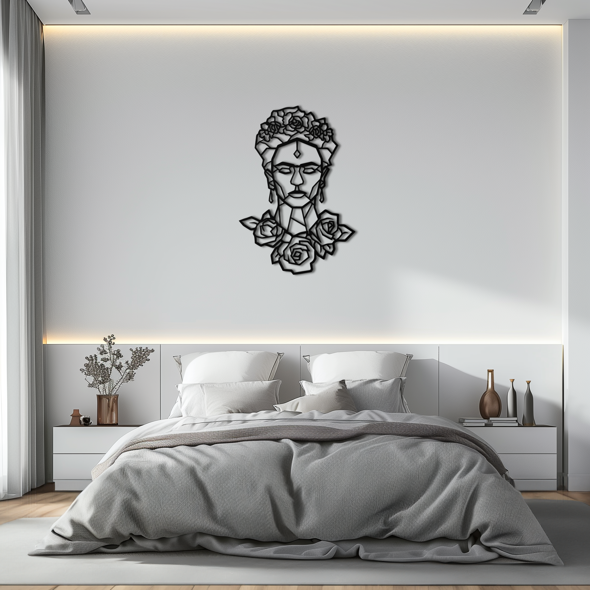 Frida Kahlo Metal Wall Art - Geometric Floral Portrait- KAF174