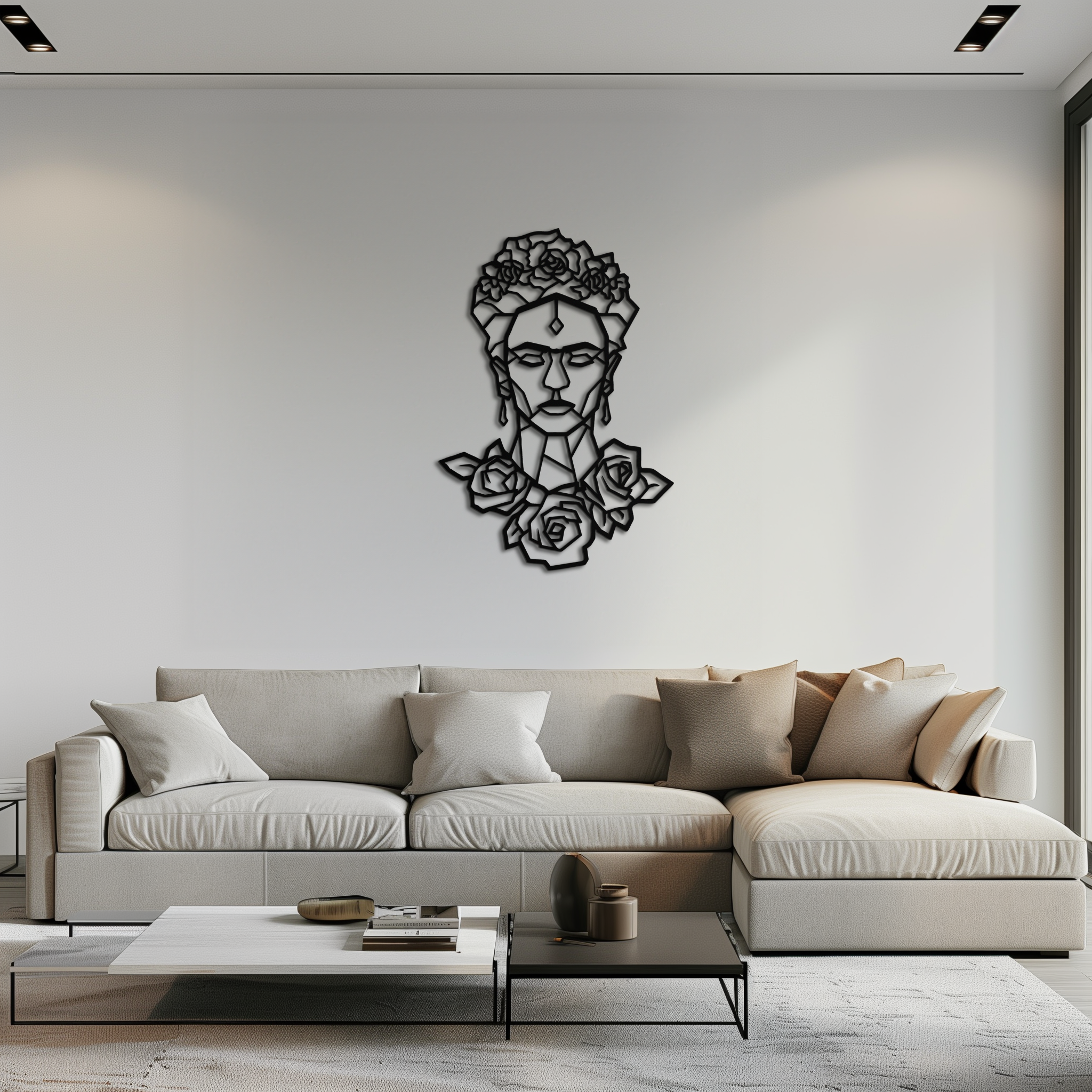 Frida Kahlo Metal Wall Art - Geometric Floral Portrait- KAF174