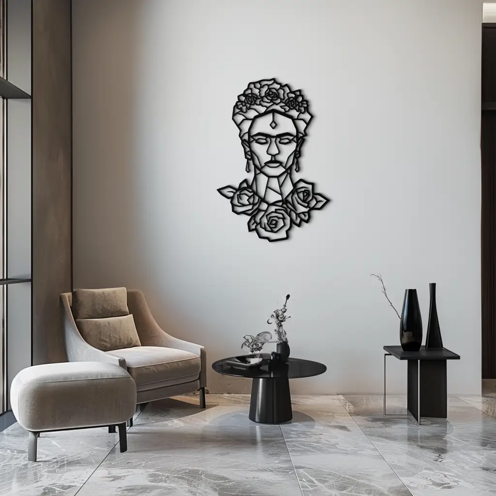 Frida Kahlo Metal Wall Art - Geometric Floral Portrait- KAF174