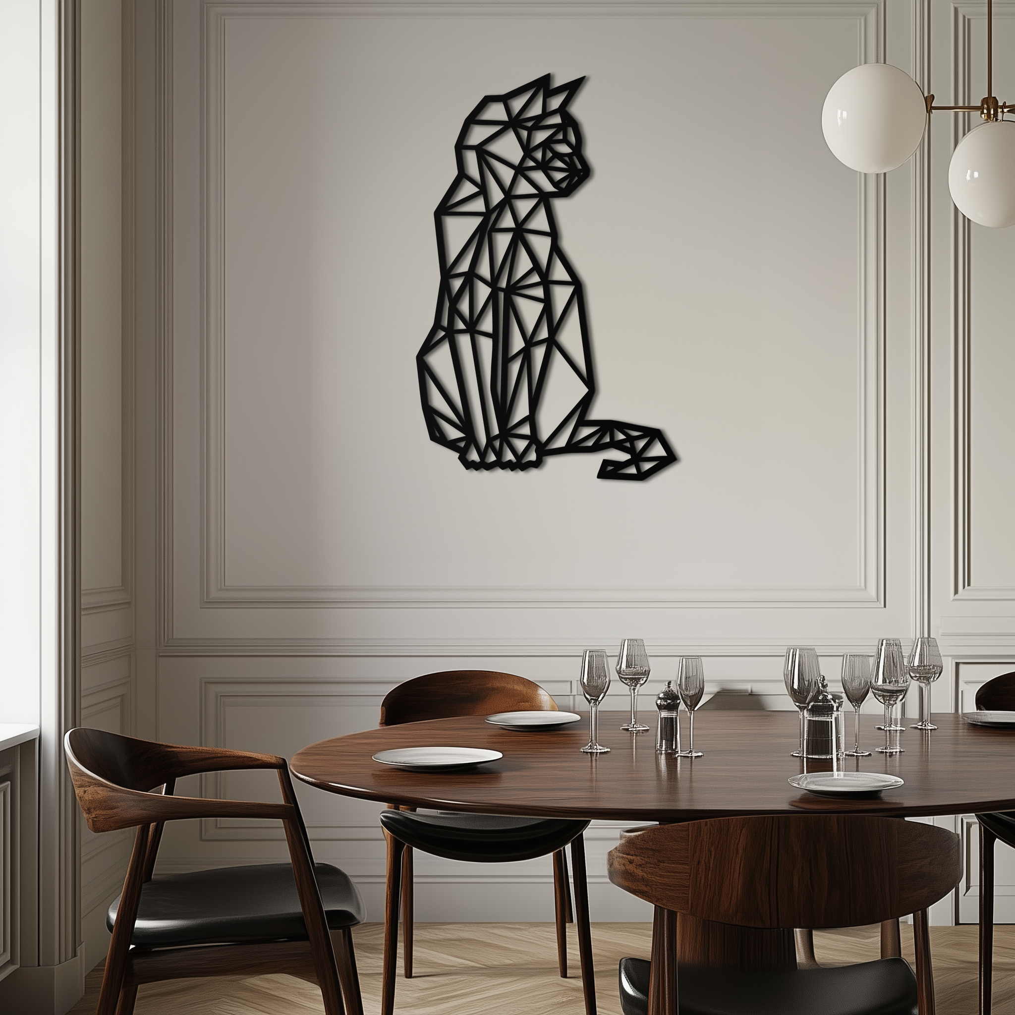 Geometric Cat Metal Wall Art - Modern Feline Home Decor- KAF176
