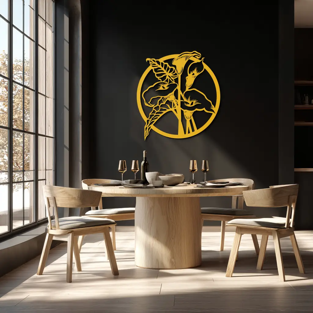 Floral Elegance Metal Wall Art - Modern Circular Flower Decor- KAF177