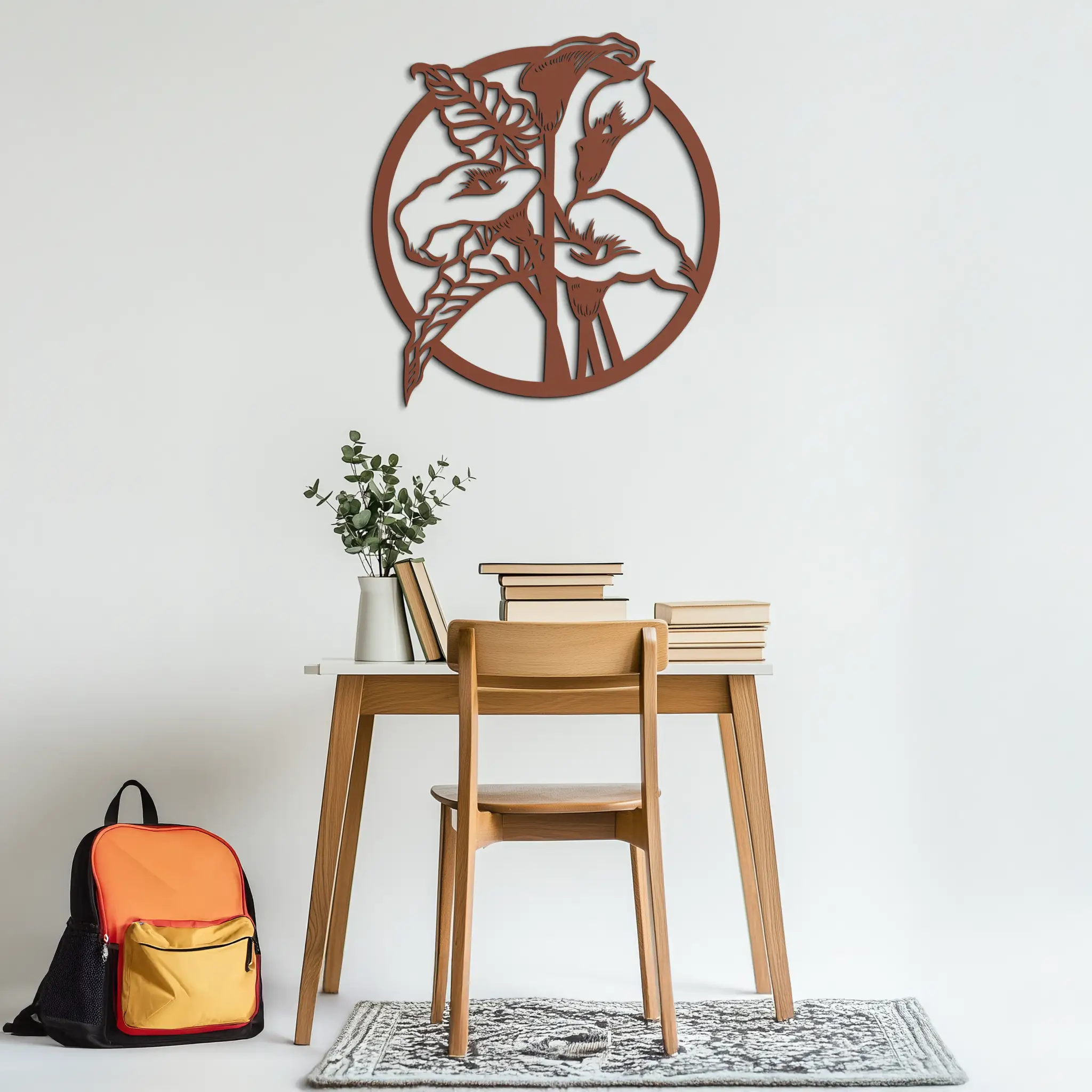Floral Elegance Metal Wall Art - Modern Circular Flower Decor- KAF177