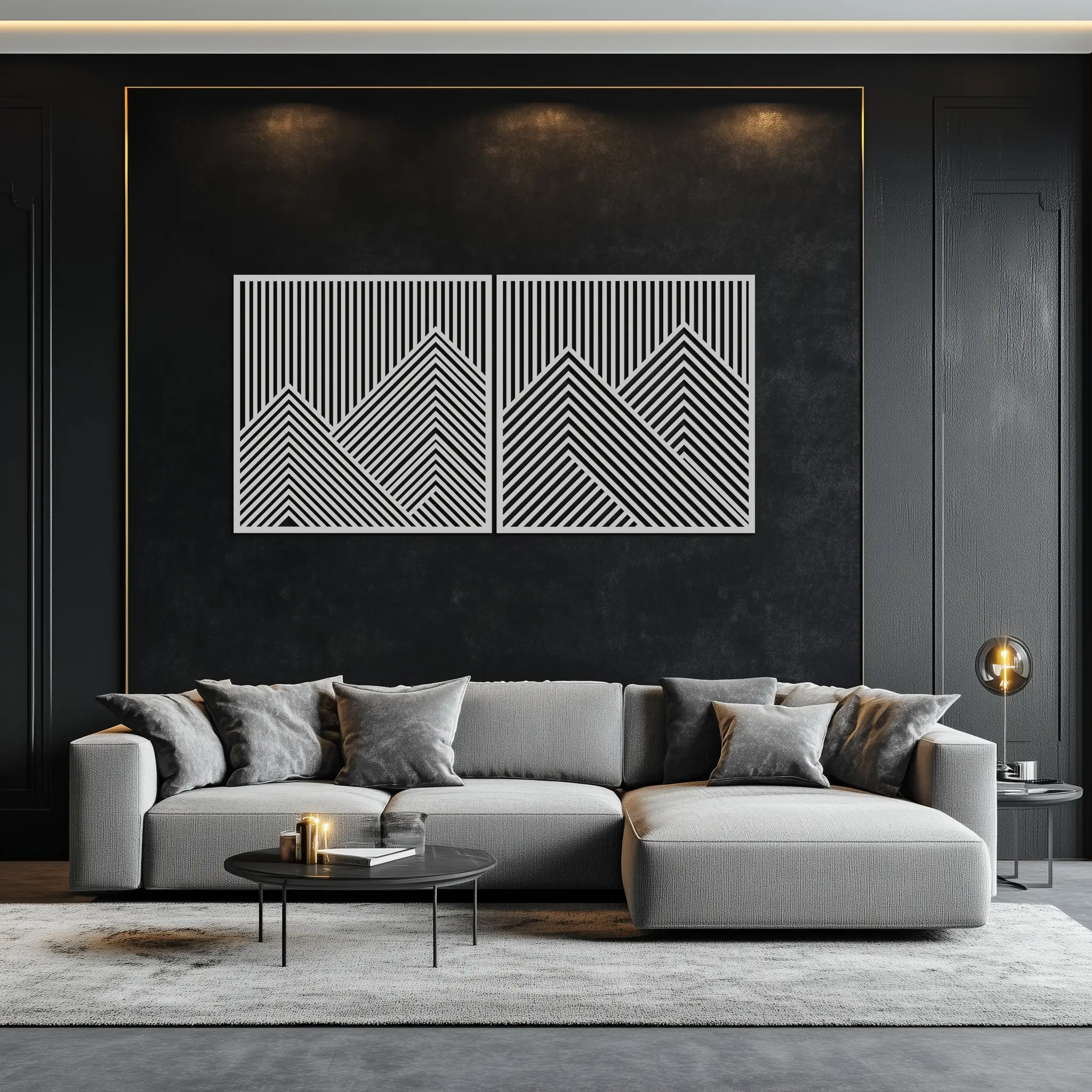 Geometric Mountain Landscape Metal Wall Art - Modern Minimalist Decor- KAF188