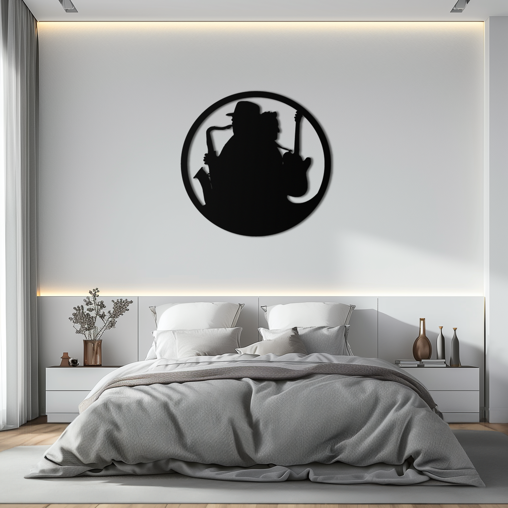 Jazz Musicians Metal Wall Art – Saxophone & Guitar Design - KAF192