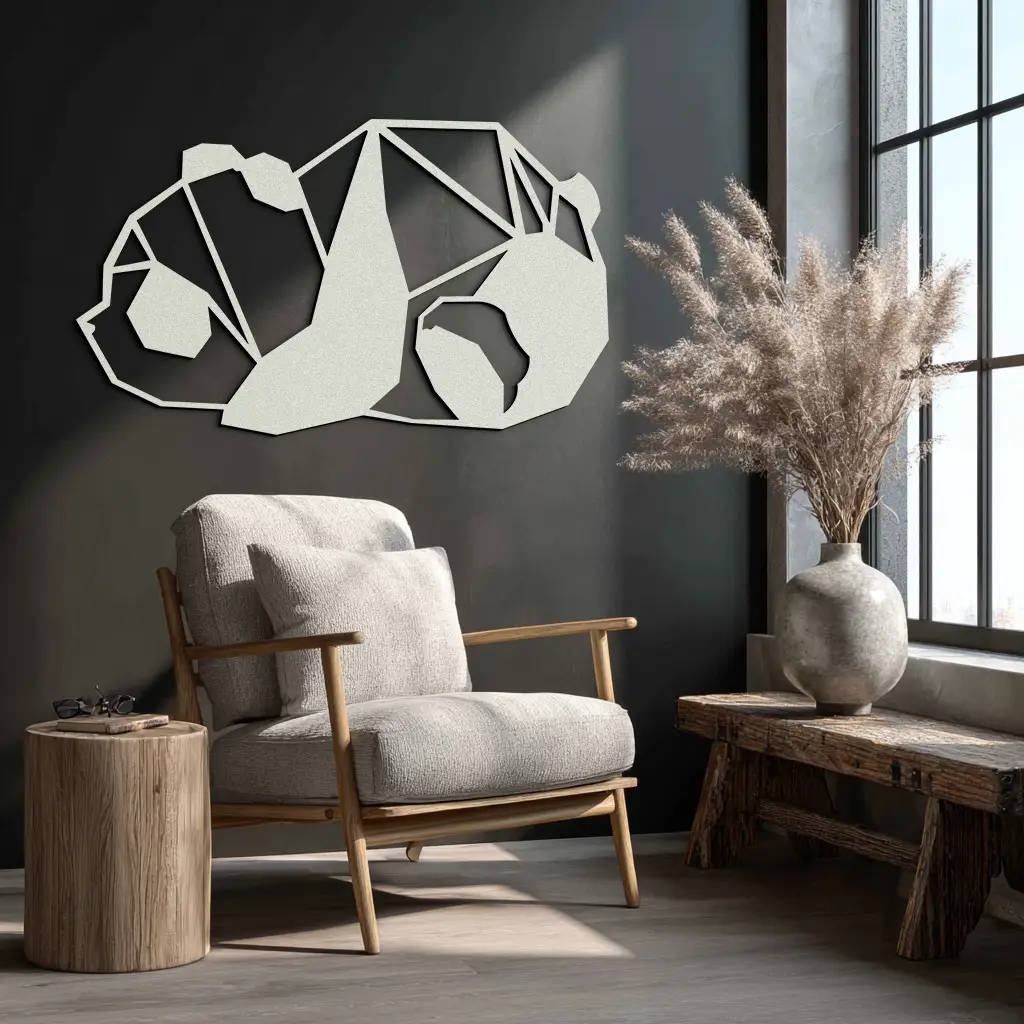 Geometric Sleeping Panda Metal Wall Art - Minimalist & Modern Decor - KAF195